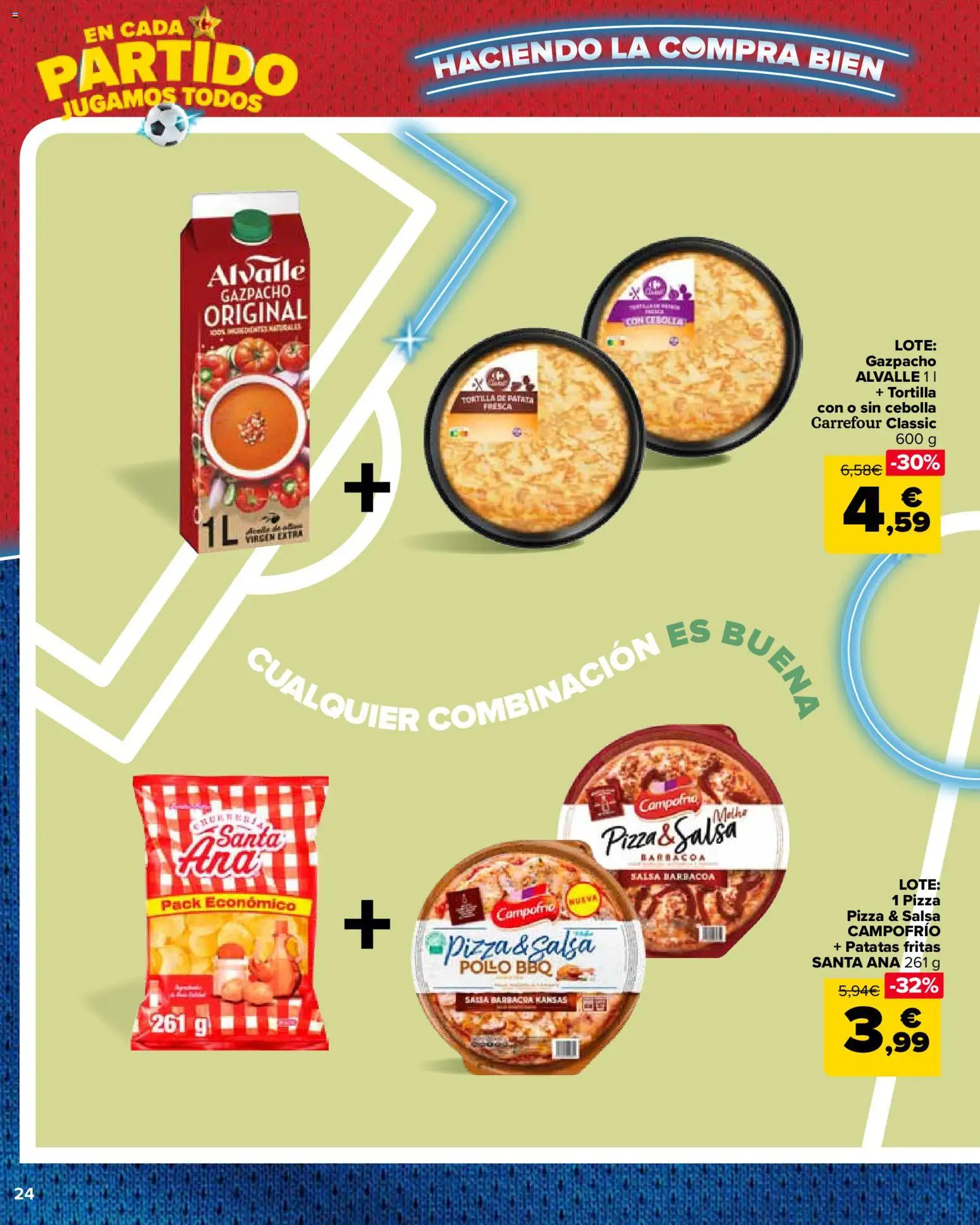 Carrefour La Fiesta del Futbol │ válido desde el 11.06.2026 | Página: 24 | Productos: Pizza, Παγωμένο τσάι, Gazpacho, Barbacoa