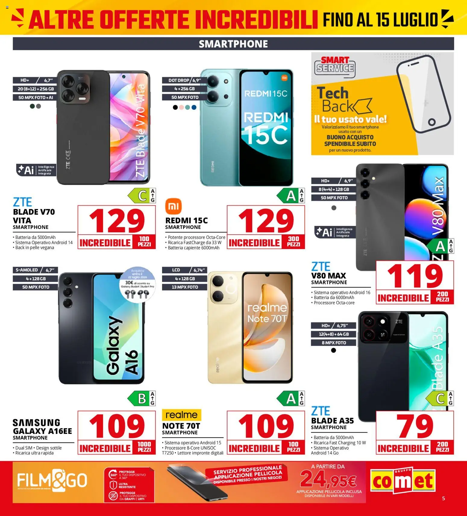 Volantino Comet del 13/07/2026 | Pagina: 5 | Prodotti: Smartphone, Pellicola, Batteria, Samsung