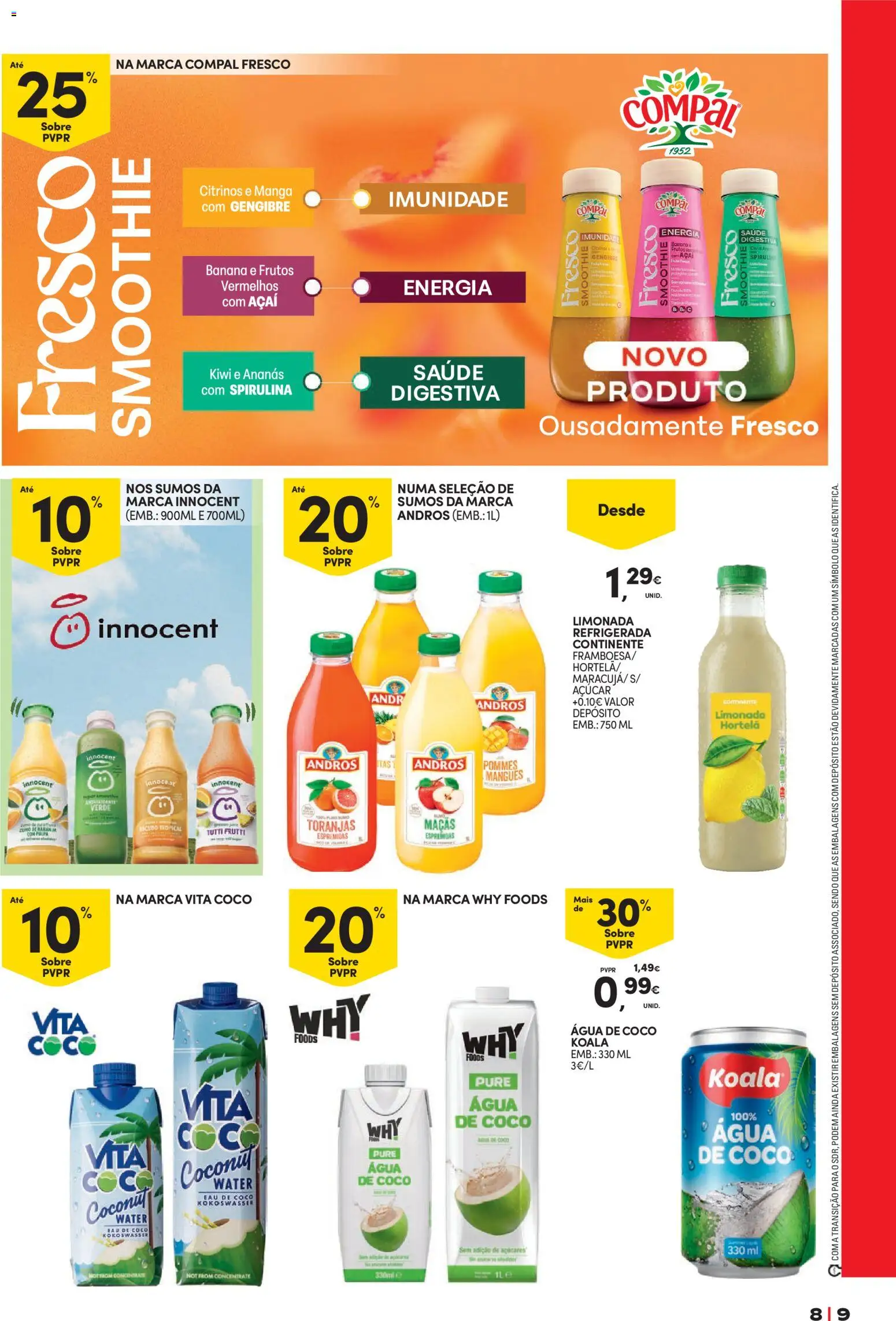 Continente Bebidas Refrescantes e Gelados │ válido de 23/06/2026 | Página: 9 | Produtos: Agua, Açai, Maçãs, Kiwi