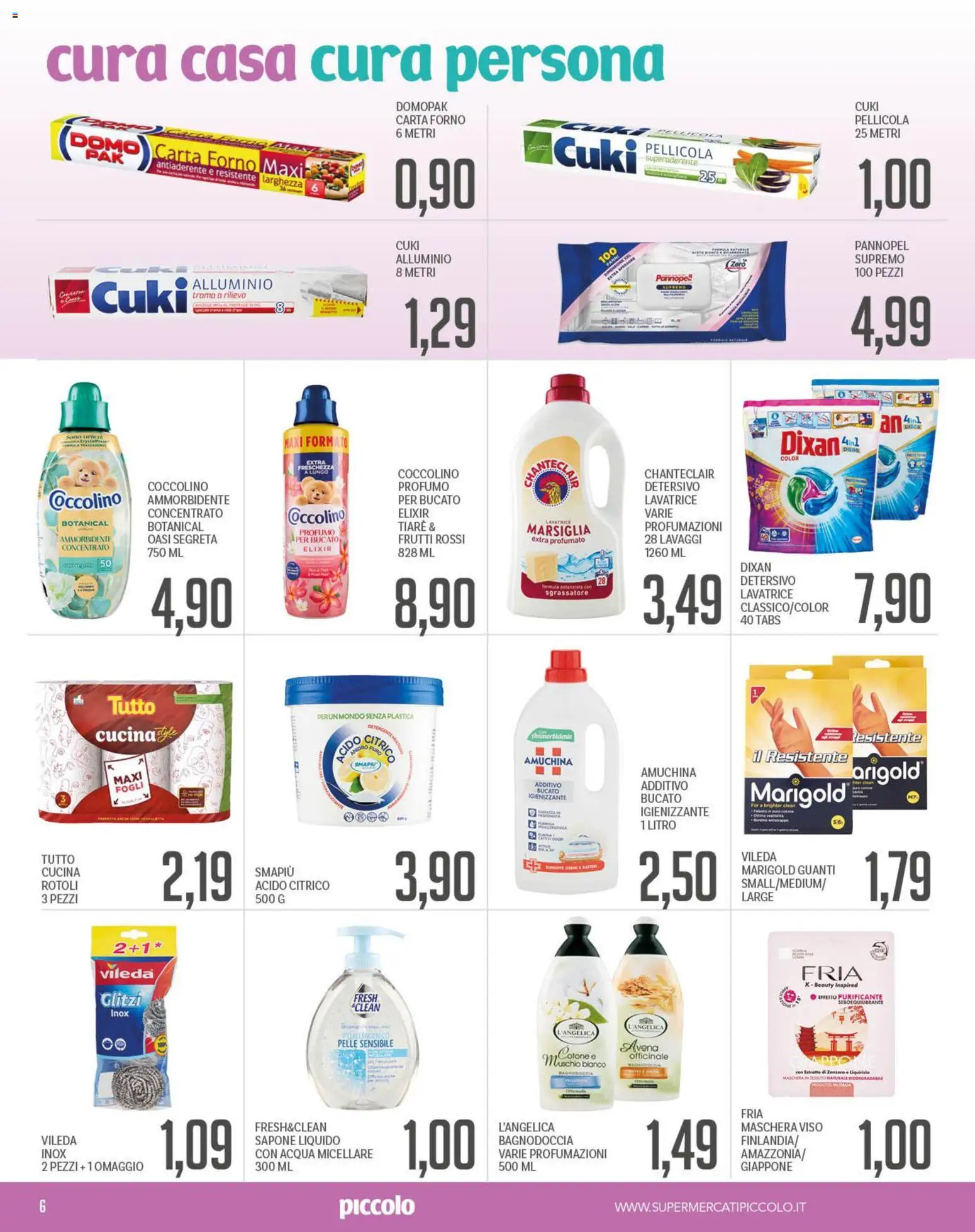 Volantino Piccolo del 31/08/2026 | Pagina: 6 | Prodotti: Sapone, Ammorbidente, Guanti, Profumo