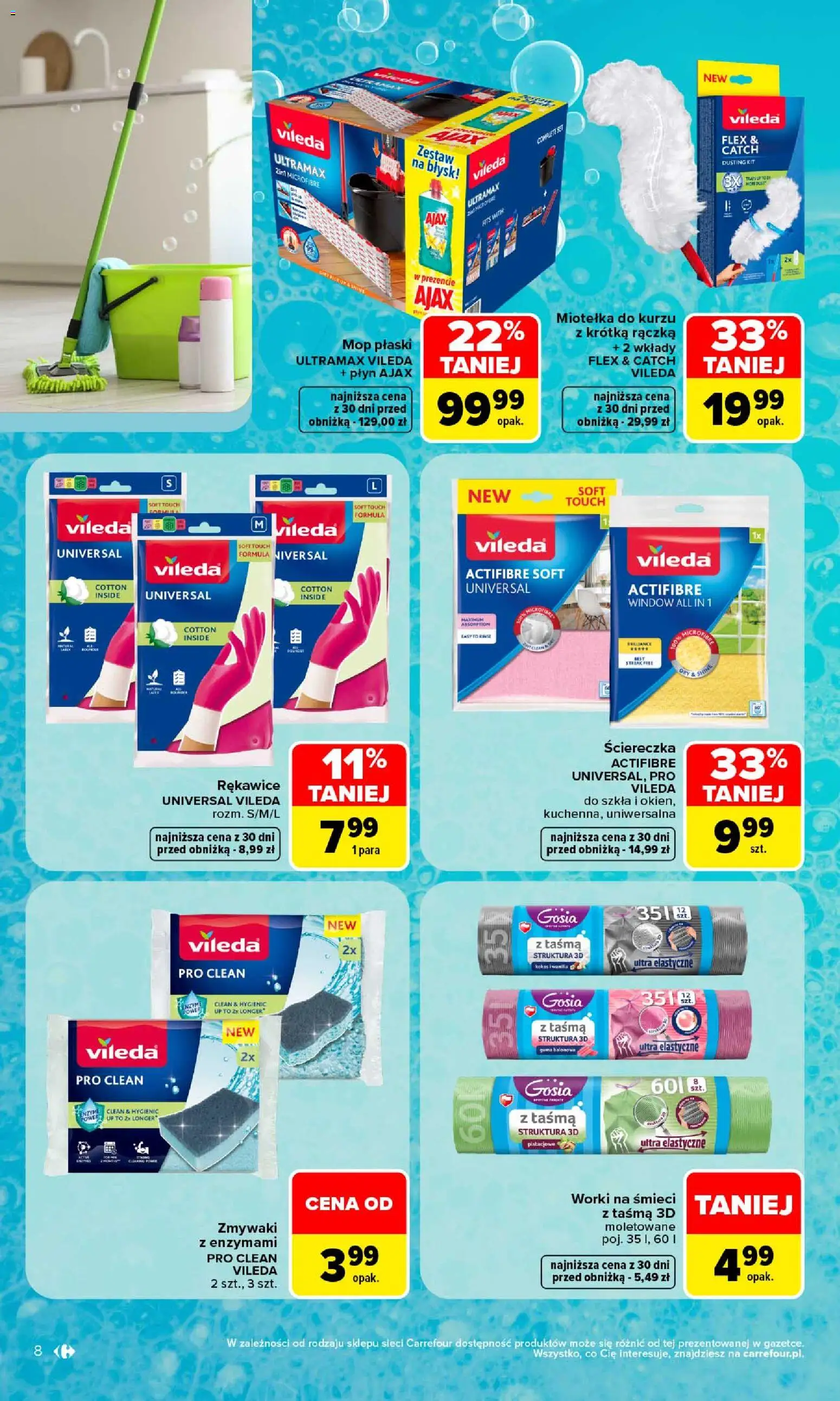 Carrefour gazetka - Porządki pełne okazji od 17.08.2026 | Strona: 8 | Produkty: Worki na śmieci, Miotełka do kurzu, Vileda, Mop