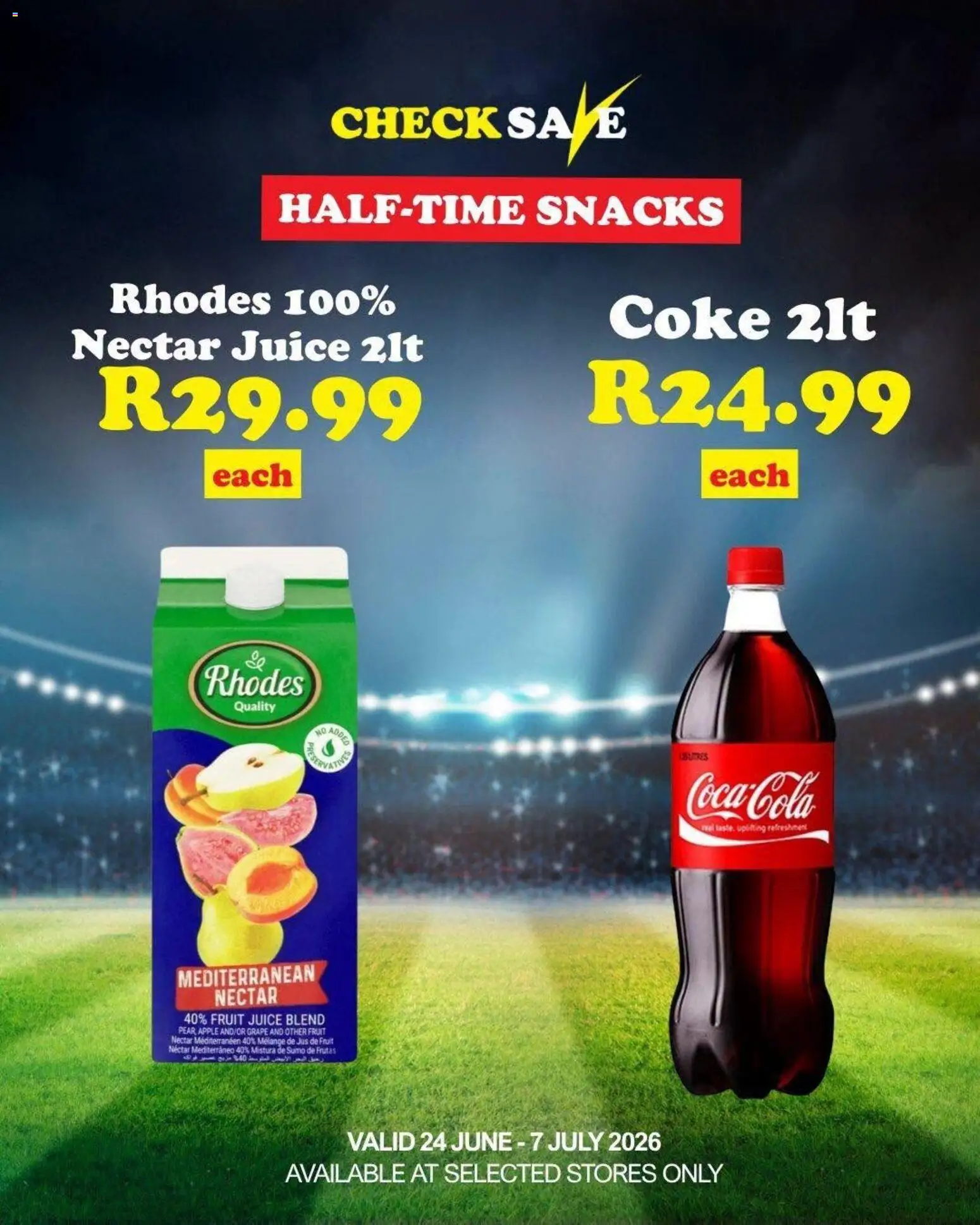 New Check Save catalogue – valid from 24/06/2026 | Page: 2 | Products: Coke, Juice, Snacks, Fruit
