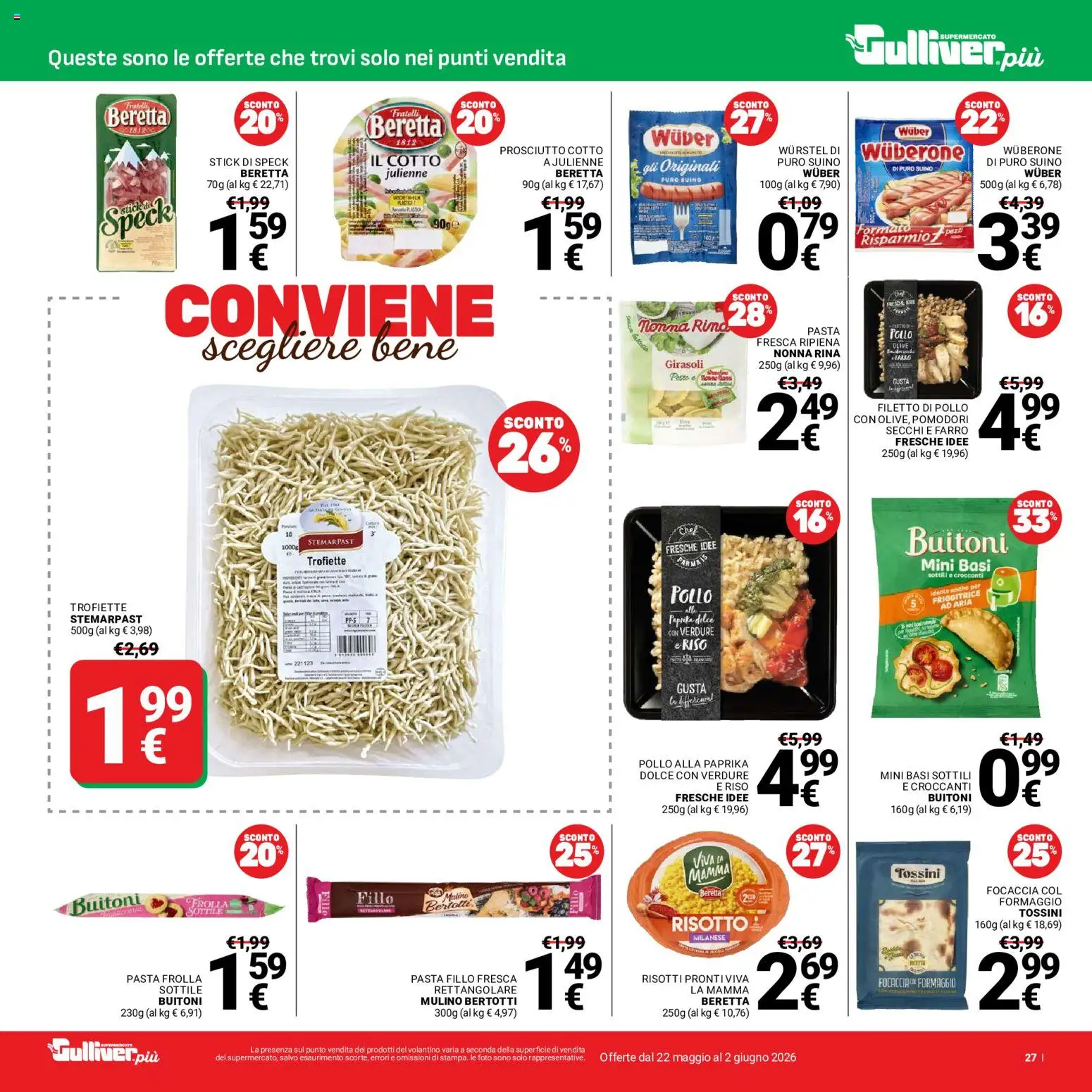 Volantino Gulliver del 22.05.2026 | Pagina: 27 | Prodotti: Verdure, Pasta, Pomodori secchi, Farro