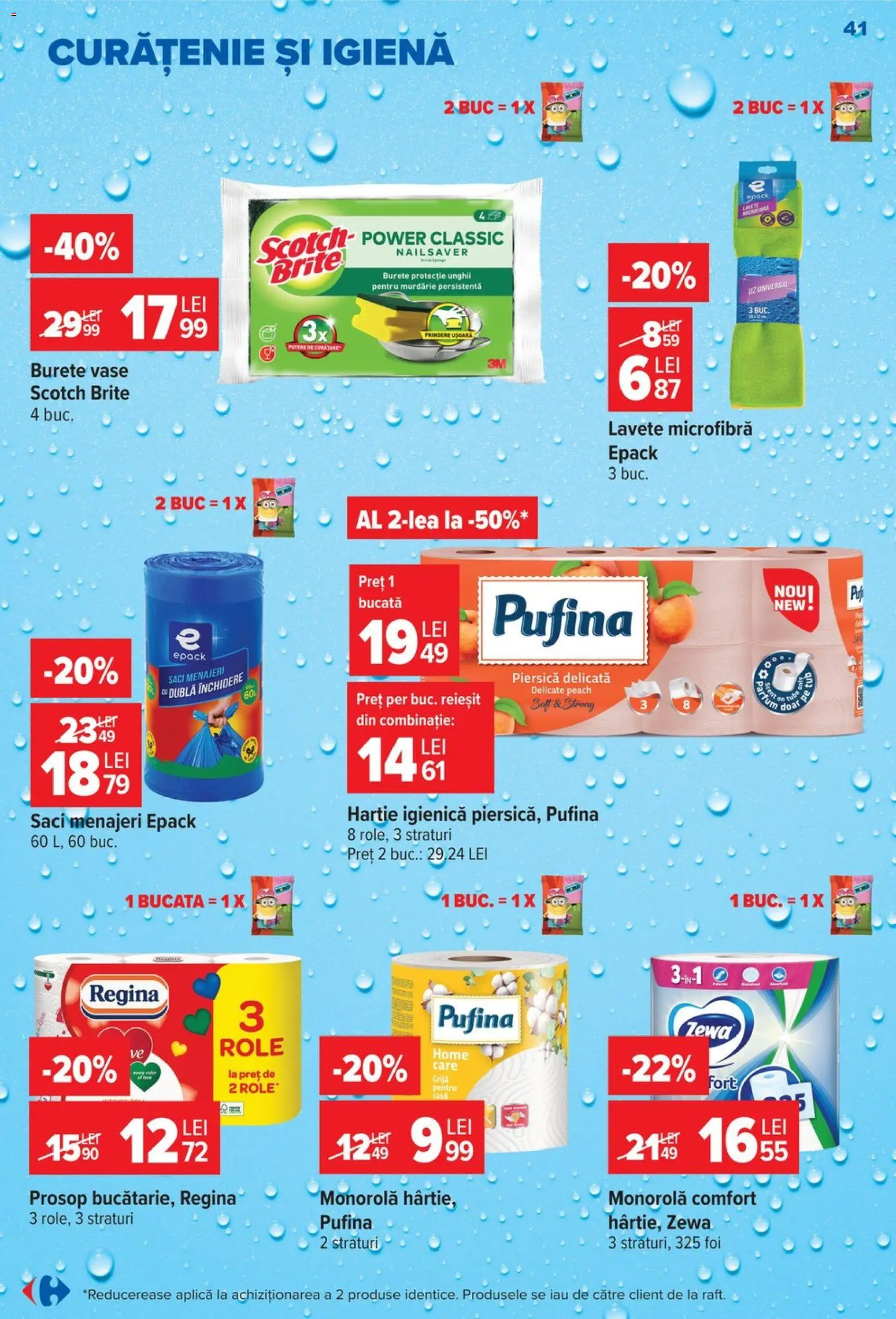Noul catalog Carrefour – valabil de la 14.10.2026 | Pagină: 41 | Produse: Aplică, Saci menajeri, Lavete, Power