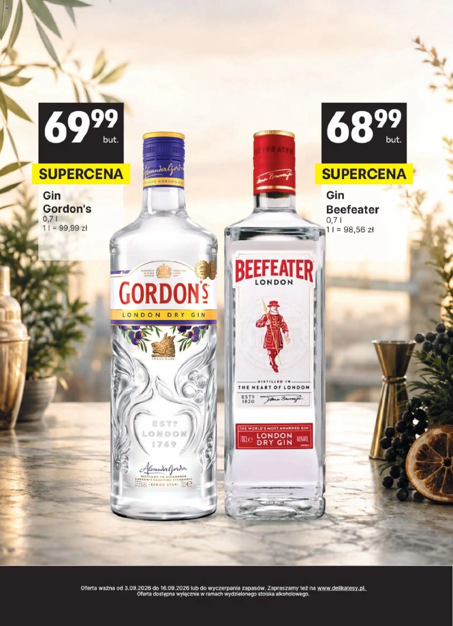 Delikatesy Centrum gazetka - DeliBarek od 03.09.2026 | Strona: 17 | Produkty: London dry gin, Beefeater, Gin