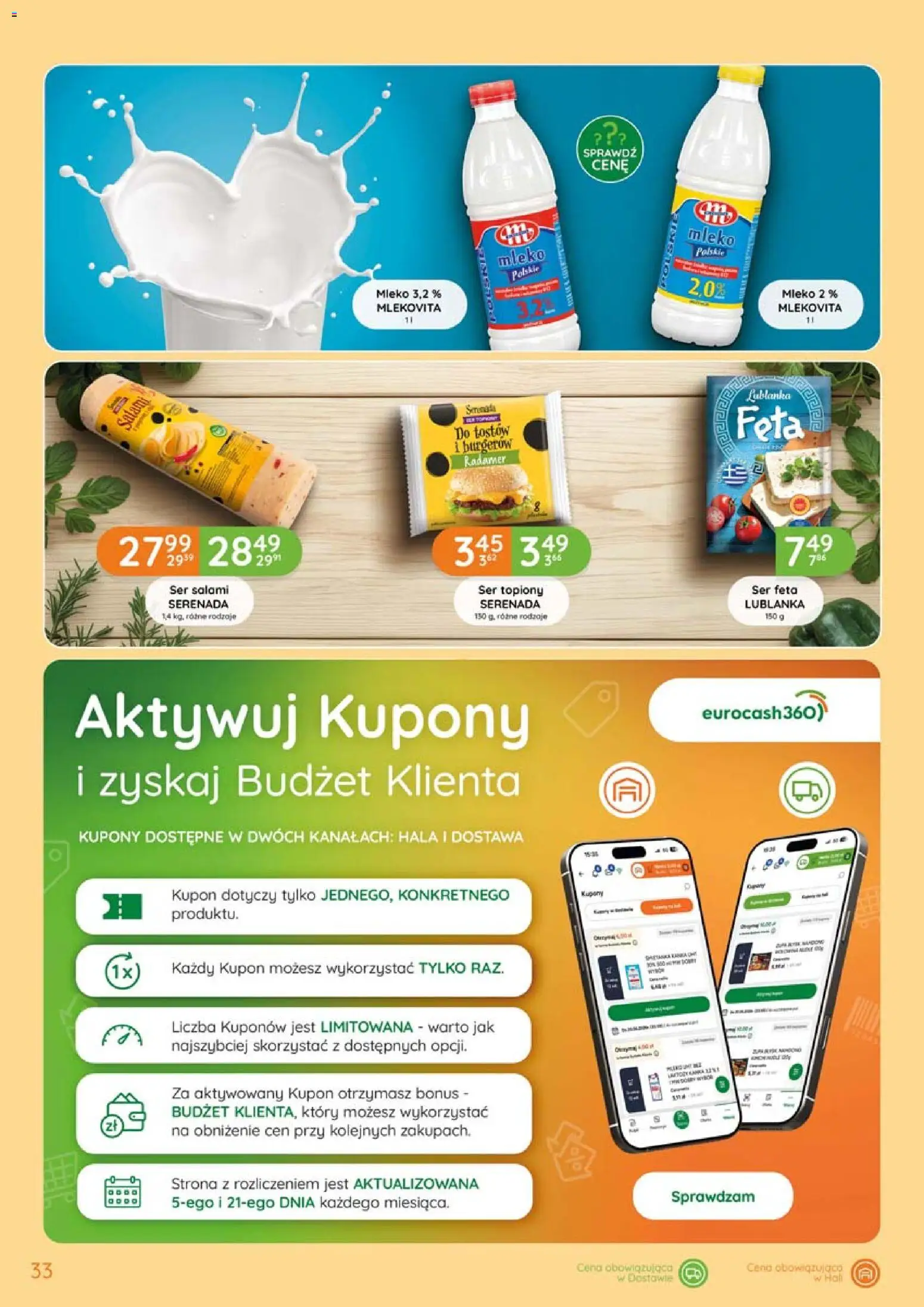 Eurocash gazetka od 20.08.2026 | Strona: 33 | Produkty: Ser topiony, Mleko, Ser, Ser feta