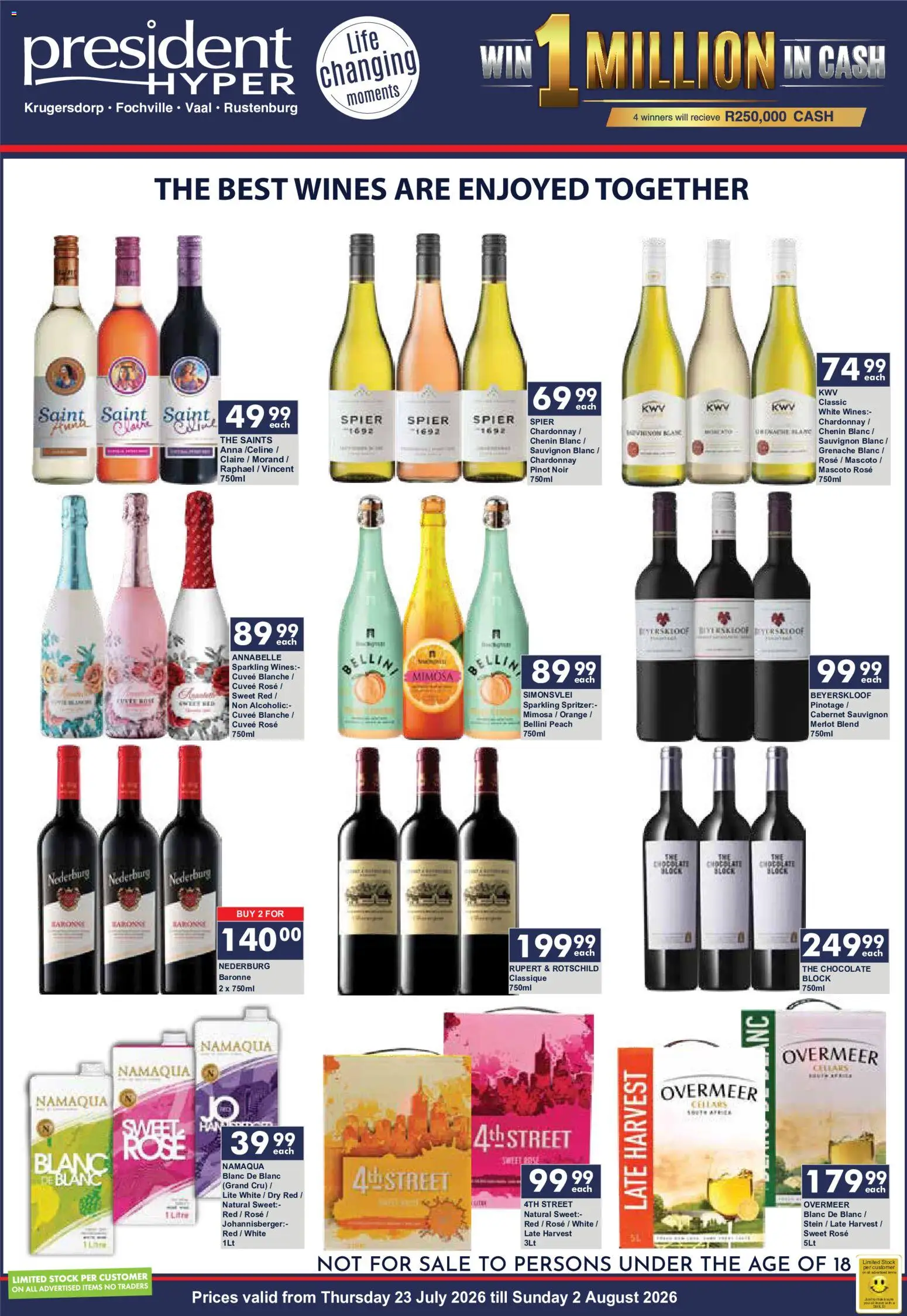 New President Hyper catalogue – valid from 23/07/2026 | Page: 1 | Products: Lock, Chocolate, Stock, Peach