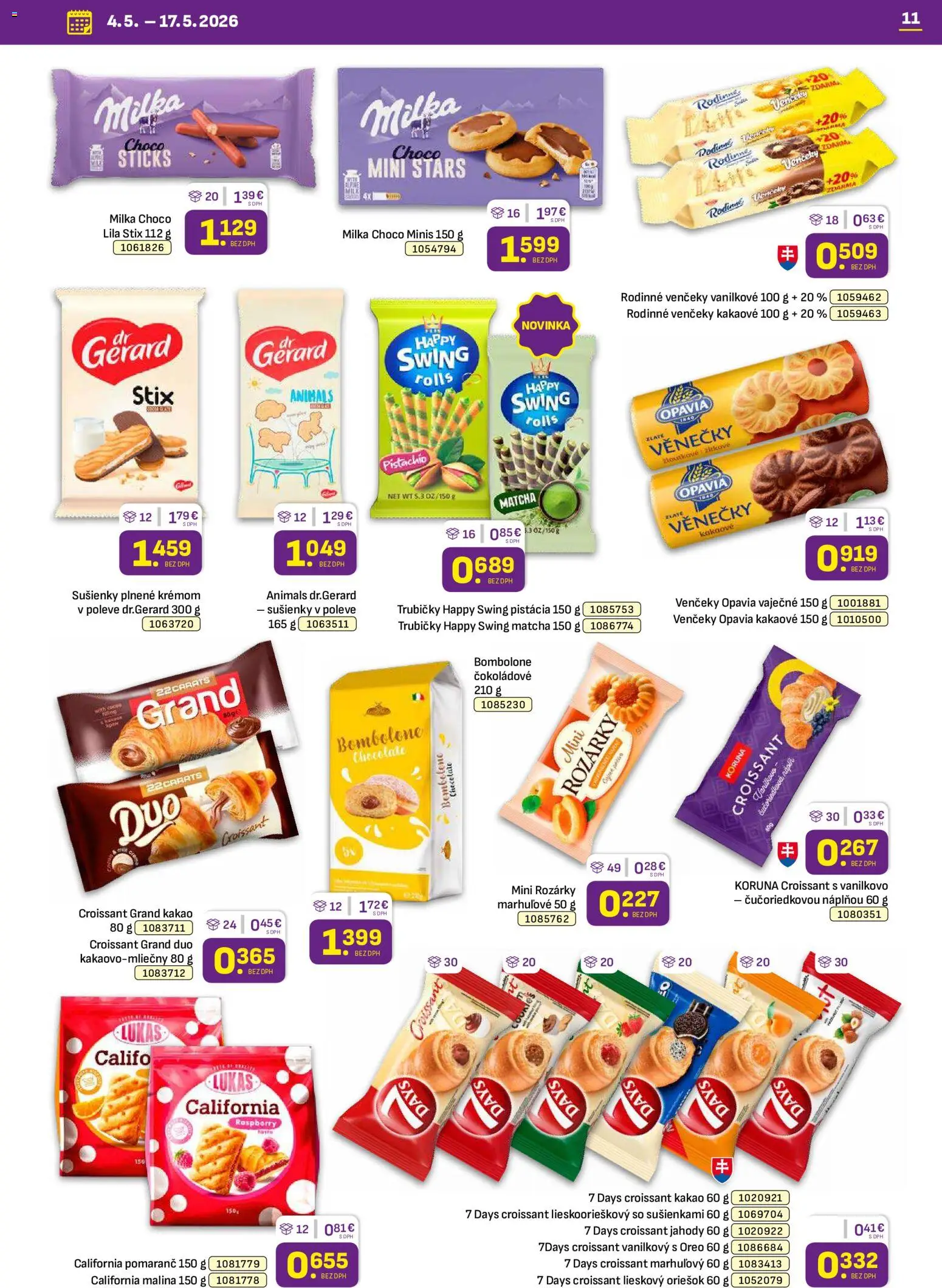 Nové Libex akcie – leták je platný od 04.05.2026 | Strana: 11 | Produkty: Croissant, Jahody, Milka, Kakao