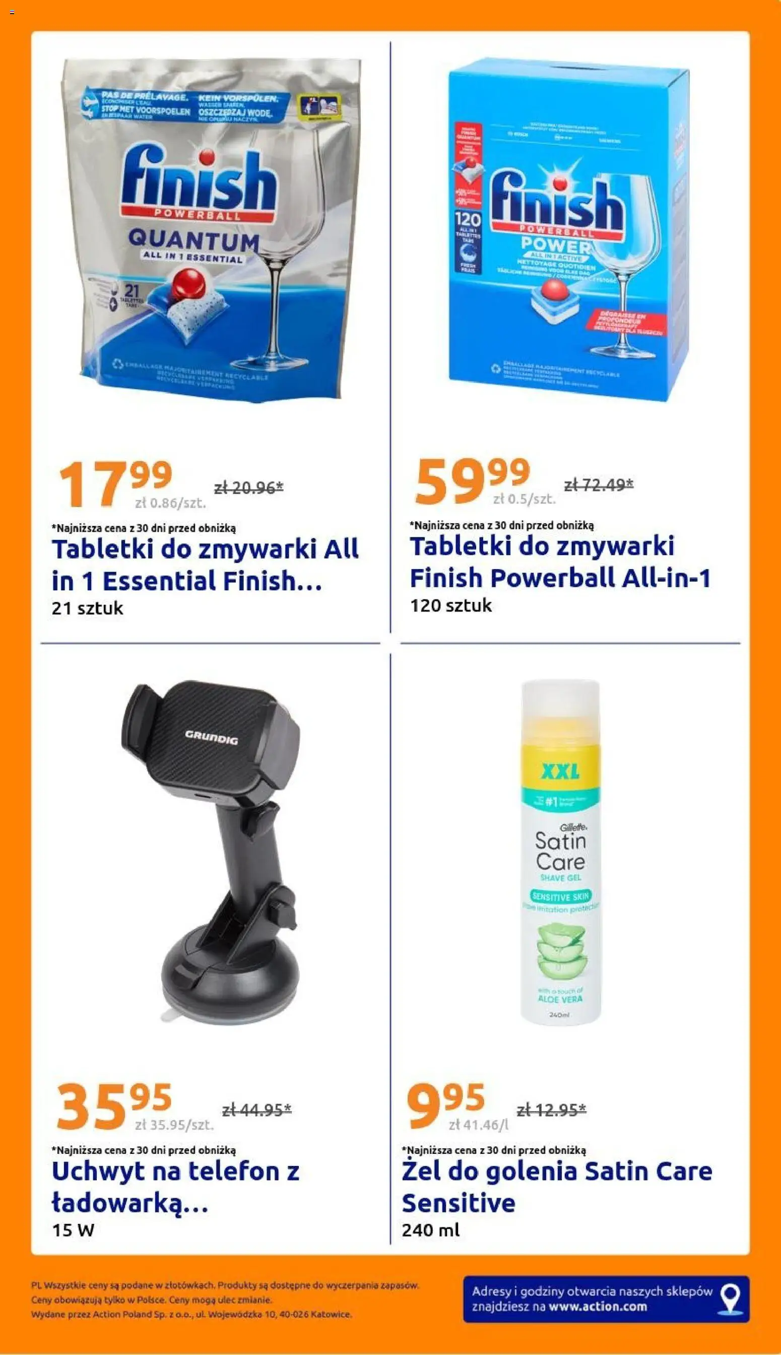 Action gazetka od 03.06.2026 | Strona: 29 | Produkty: Telefon, Ładowarka, Finish, Tabletki do zmywarki