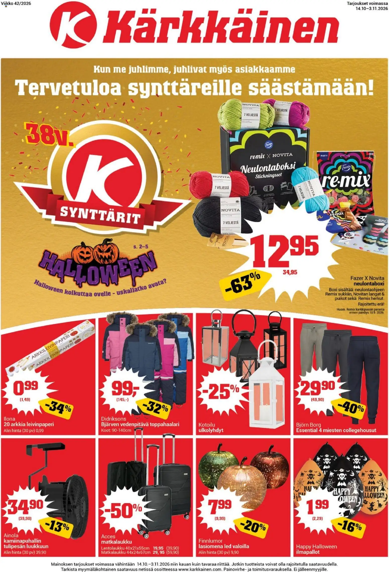 Kärkkäinen tarjoukset – voimassa 13/10/2026 alkaen | Sivu: 1 | Tuotteet: Leivinpaperi, Matkalaukku