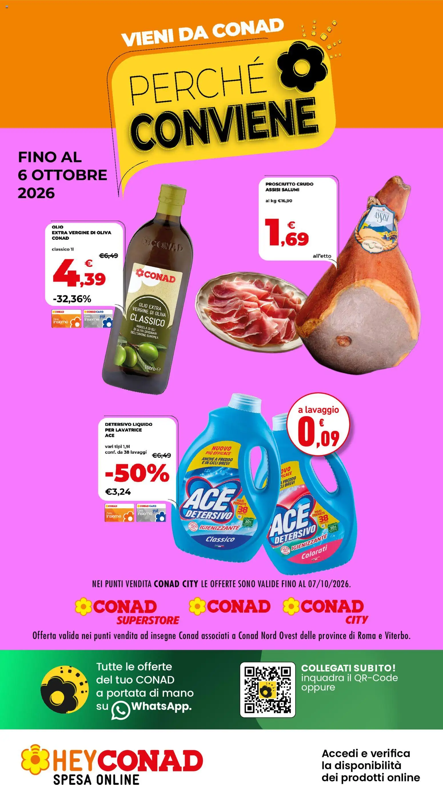Volantino Conad del 23/09/2026 | Pagina: 1 | Prodotti: Prosciutto Crudo, Olio, Olive, Lavatrice