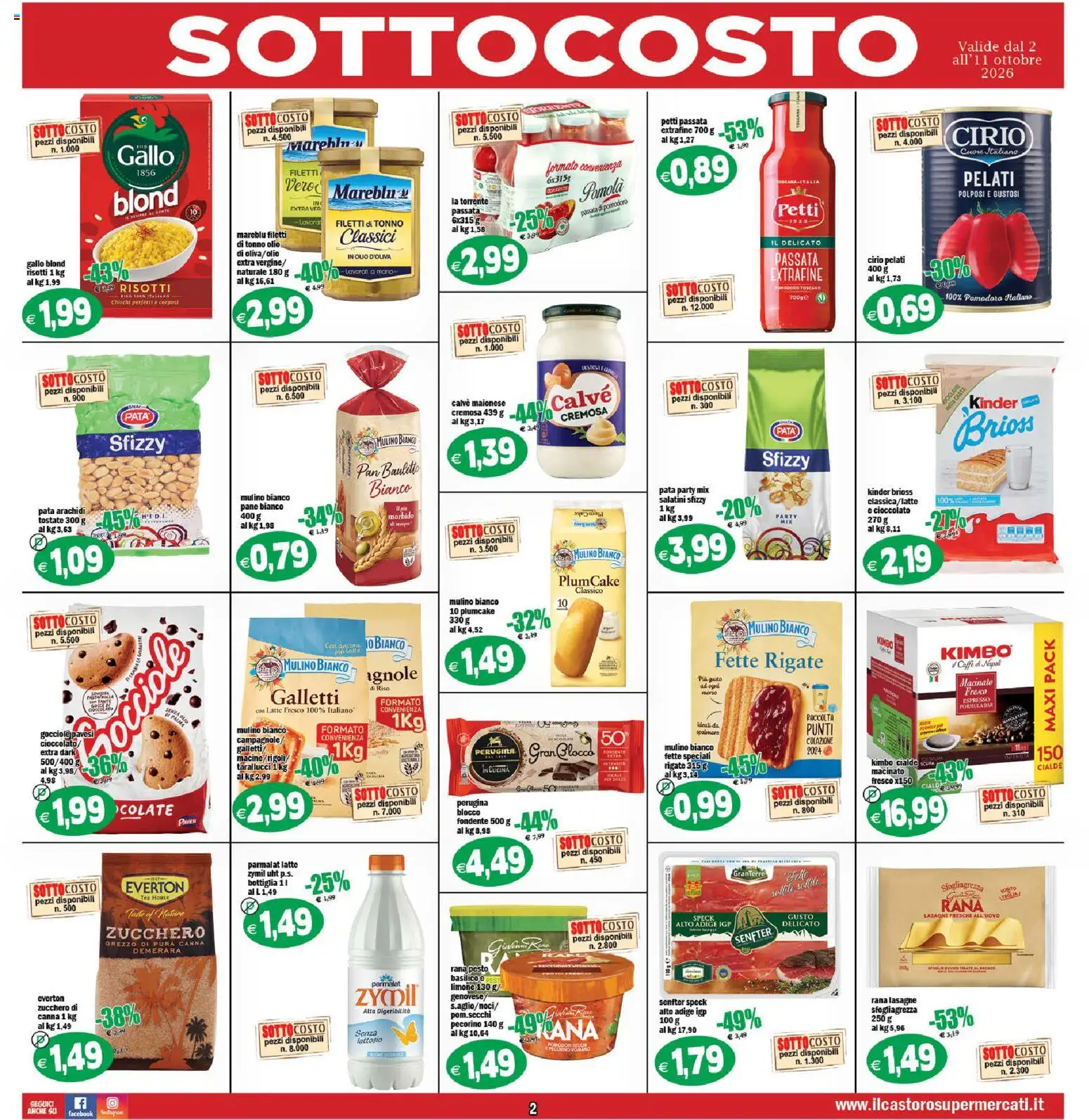 Volantino Il Castoro del 02/10/2026 | Pagina: 2 | Prodotti: Pane, Zucchero, Passata di pomodoro, Pecorino
