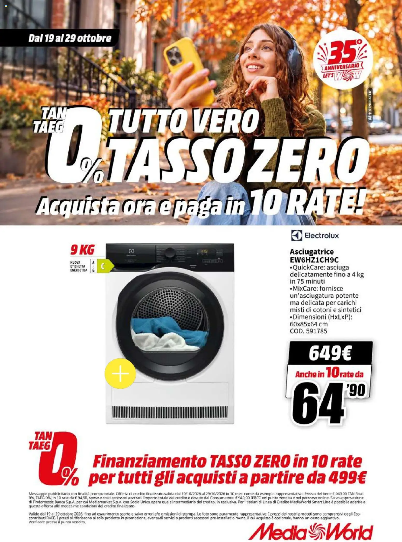 Volantino Media World del 19/10/2026 | Pagina: 62 | Prodotti: Asciugatrice