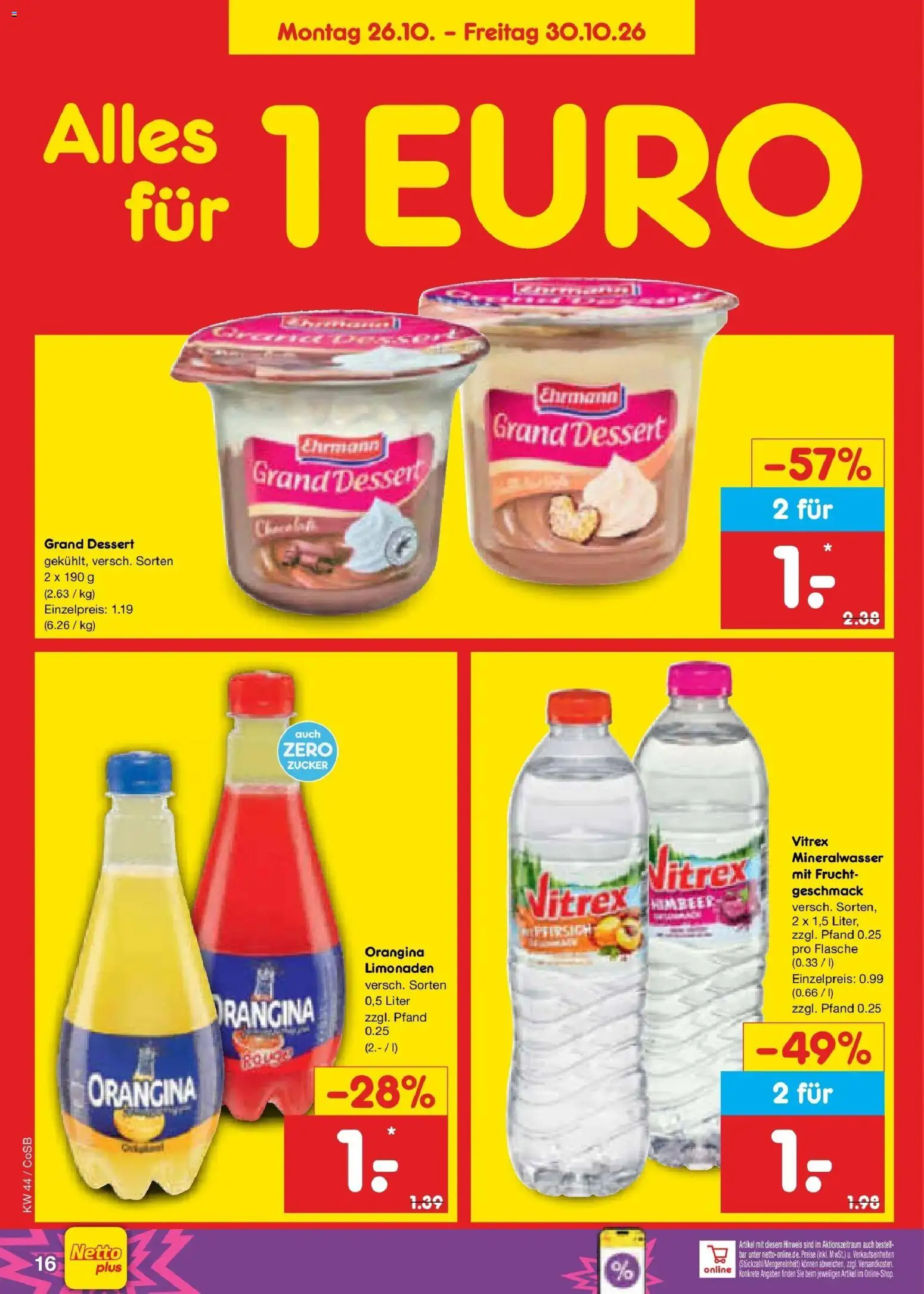 Netto Marken-Discount Prospekt Leipzig – gültig ab 26.10.2026 | Seite: 28 | Produkte: Ehrmann grand dessert, Mineralwasser, Zucker, Pfirsich