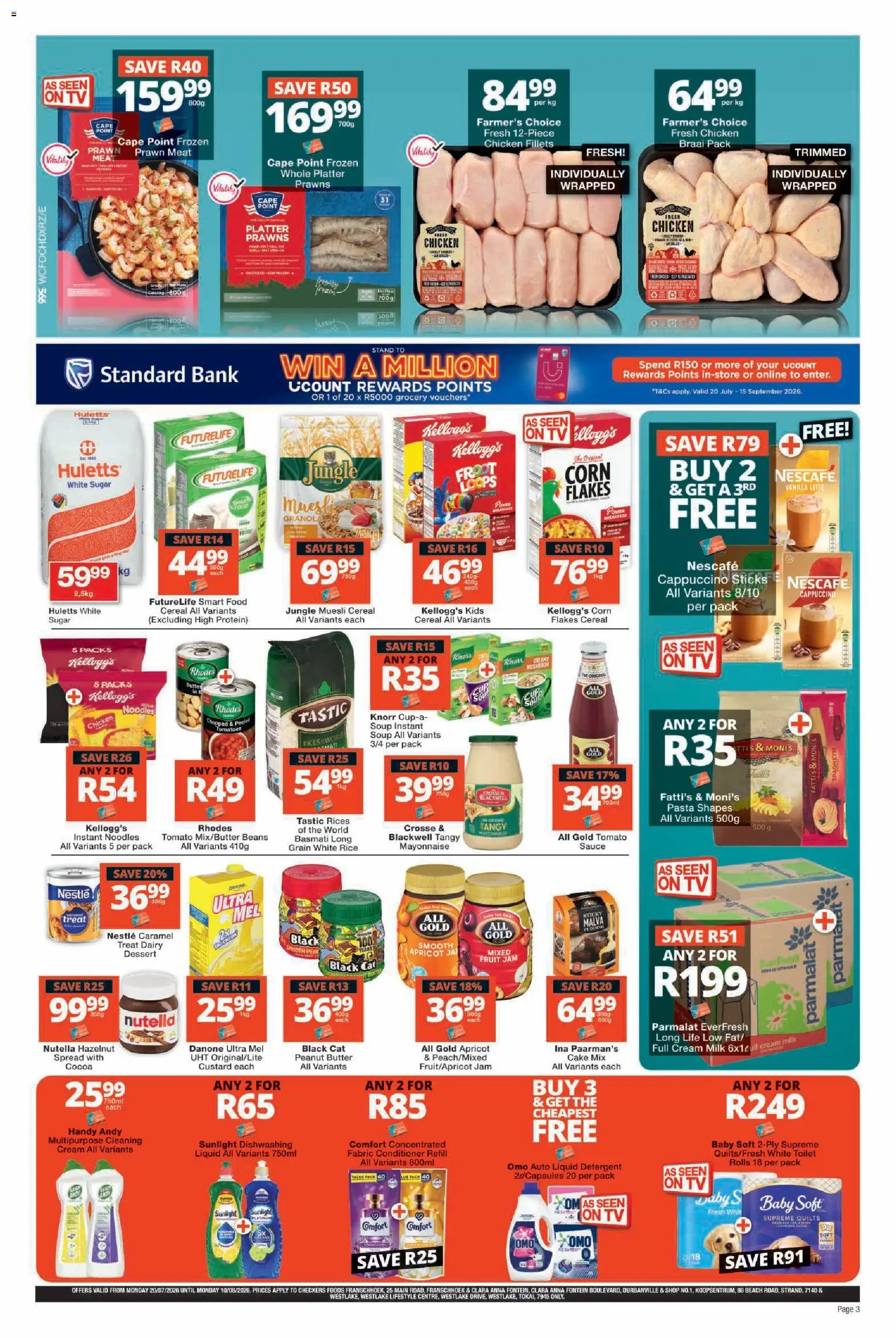 New Checkers catalogue – valid from 20/07/2026 | Page: 3 | Products: Milk, Chicken, Rice, Cream