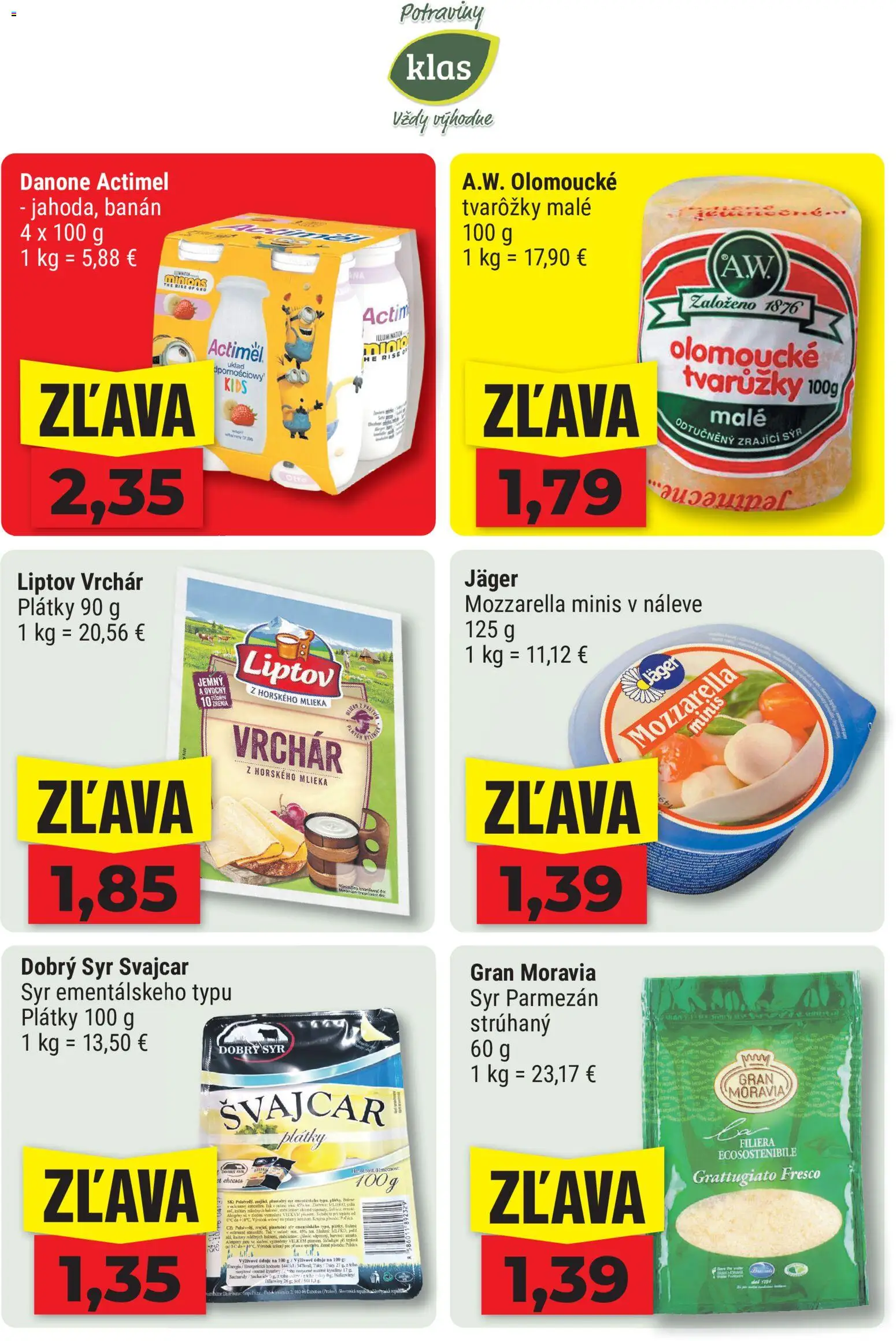Nové Klas akcie – leták je platný od 10.08.2026 | Strana: 5 | Produkty: Parmezán, Mozzarella, Actimel, Tvarôžky