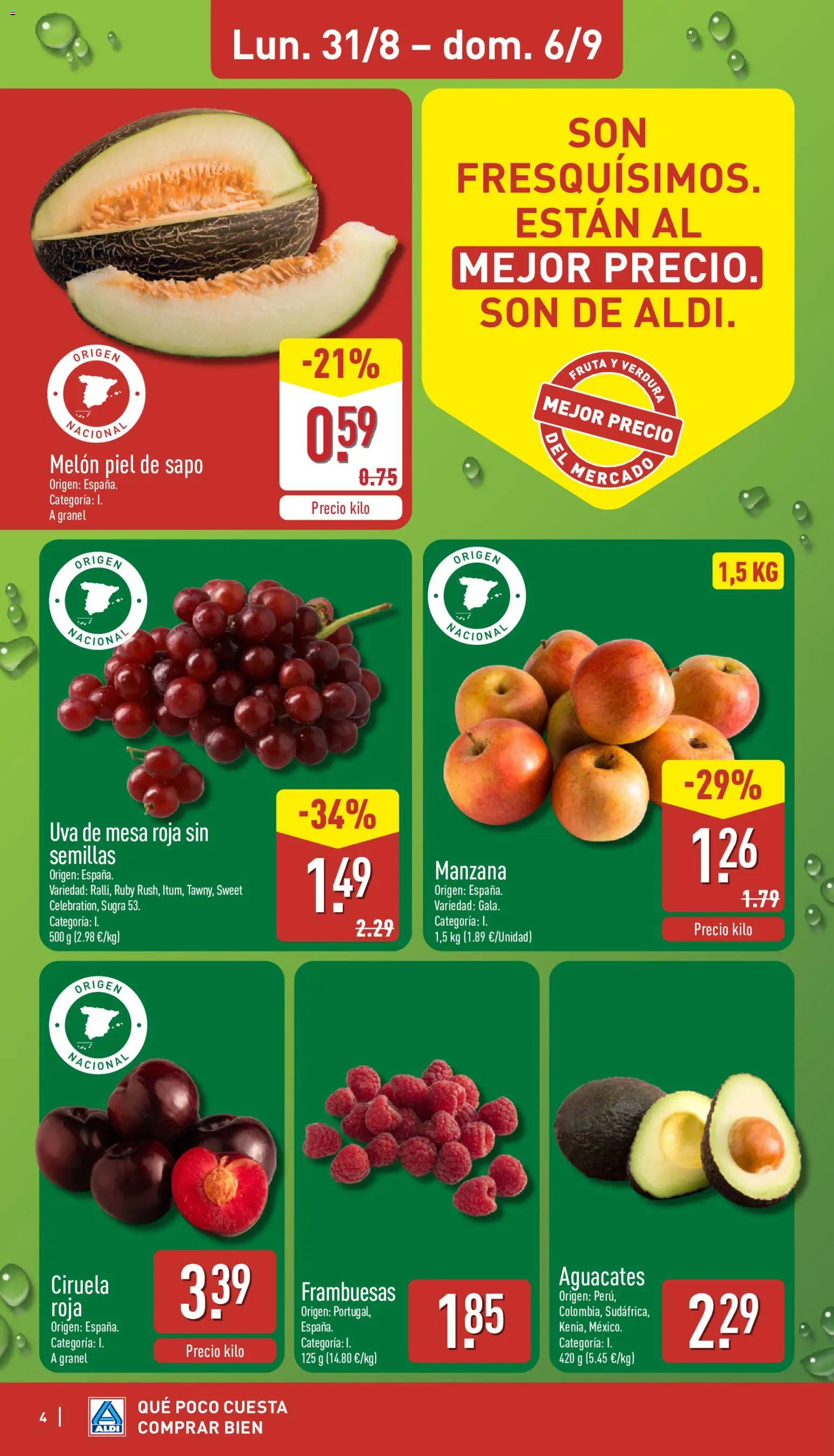 Aldi folleto Baleares │ válido desde el 31/08/2026 | Página: 4 | Productos: Melón, Fruta, Apple, Frambuesas