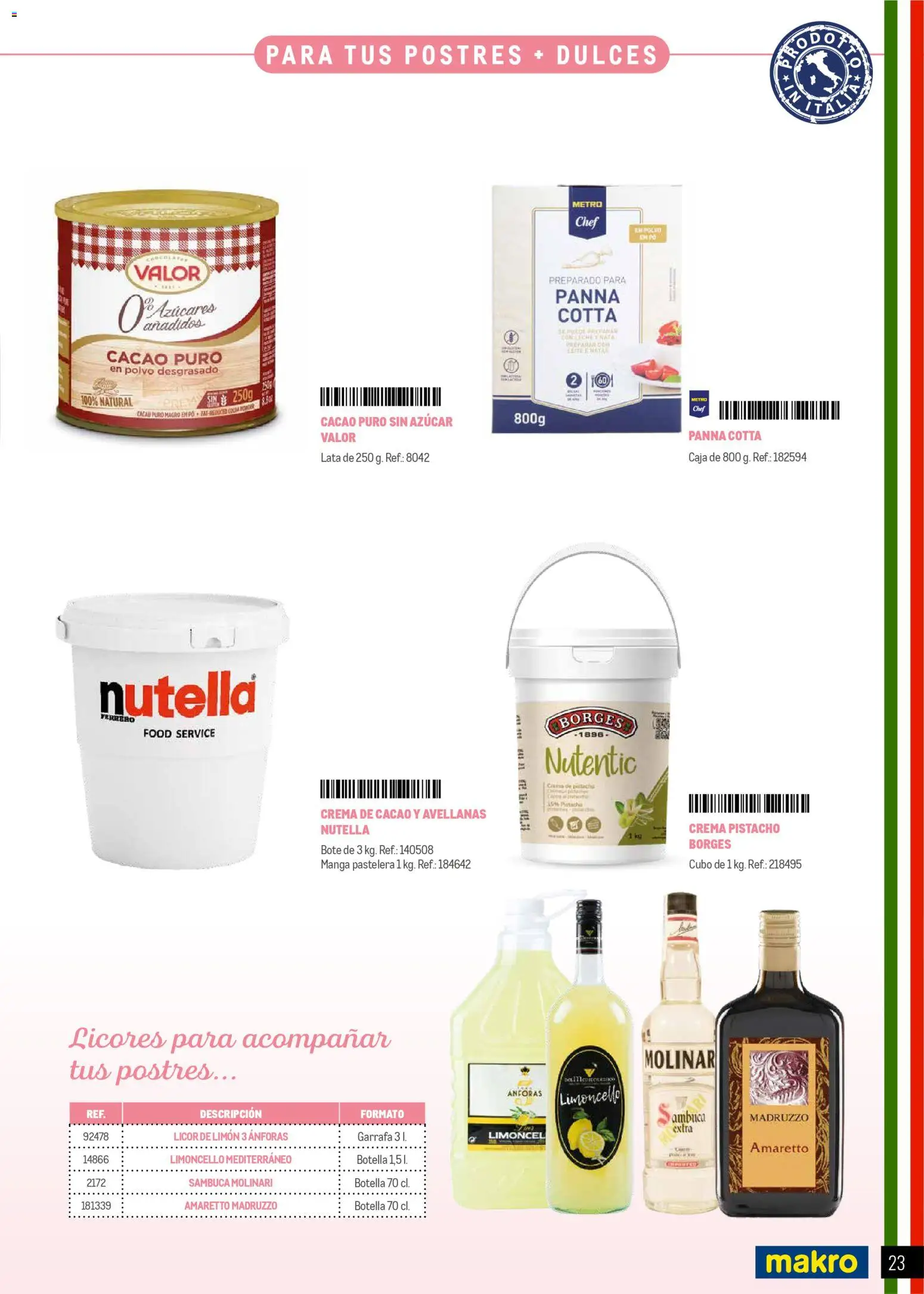 Makro Restaurantes italianos Centro │ válido desde el 27.03.2026 | Página: 23 | Productos: Licor, Leche, Crema de cacao, Crema