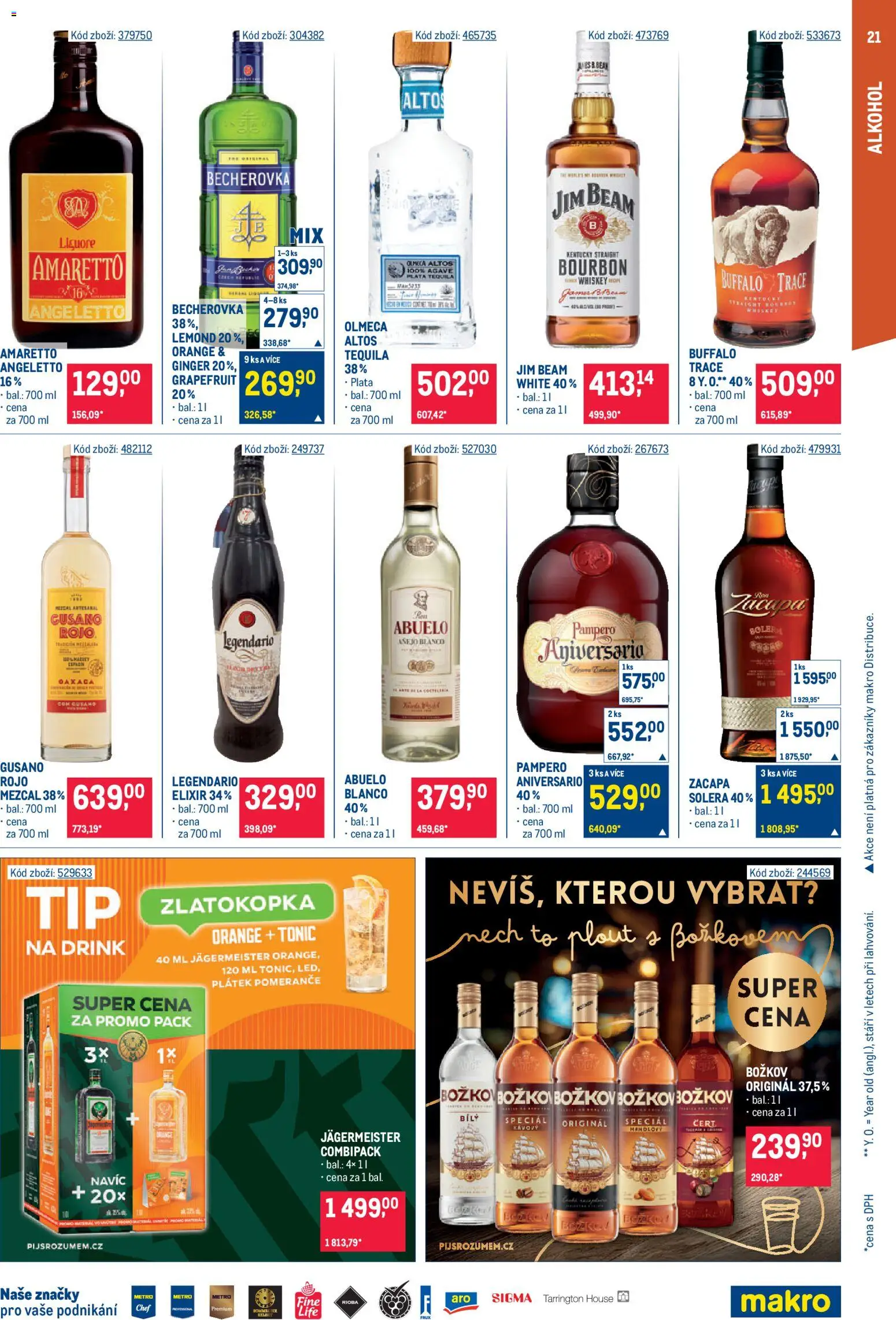 Makro leták - Gastronomie od 12.08.2026 | Strana: 21 | Produkty: Amaretto, Tonic, Becherovka, Zacapa