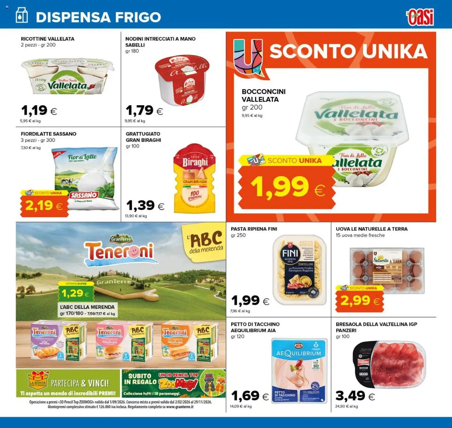 Volantino Oasi del 03/09/2026 | Pagina: 13 | Prodotti: Uova, Latte, Parmigiano reggiano, Terra