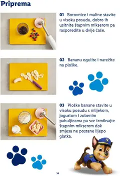 Borovnice i maline, Borovnice i maline stavite u visoku posudu, dobro ih usitnite štapnim mikserom pa rasporedite u dvije čaše. - Pregled kataloga iz trgovine Lidl, vrijedi od 20.07.2026 | Stranica: 14