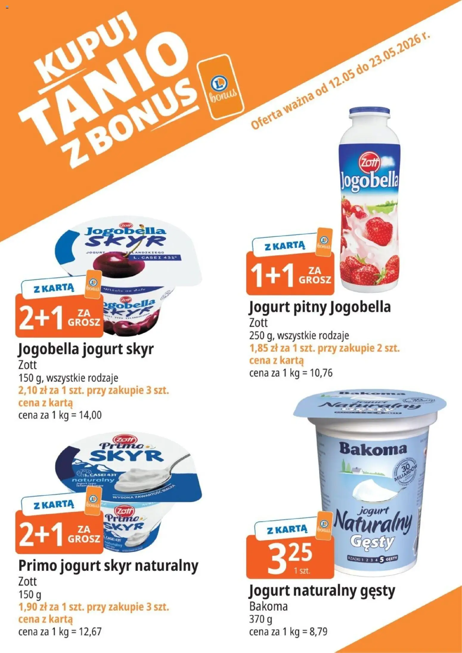 E.Leclerc gazetka - Kupony dodatkowe od 12.05.2026 | Strona: 1 | Produkty: Karta, Jogurt pitny, Jogurt naturalny, Jogurt skyr naturalny