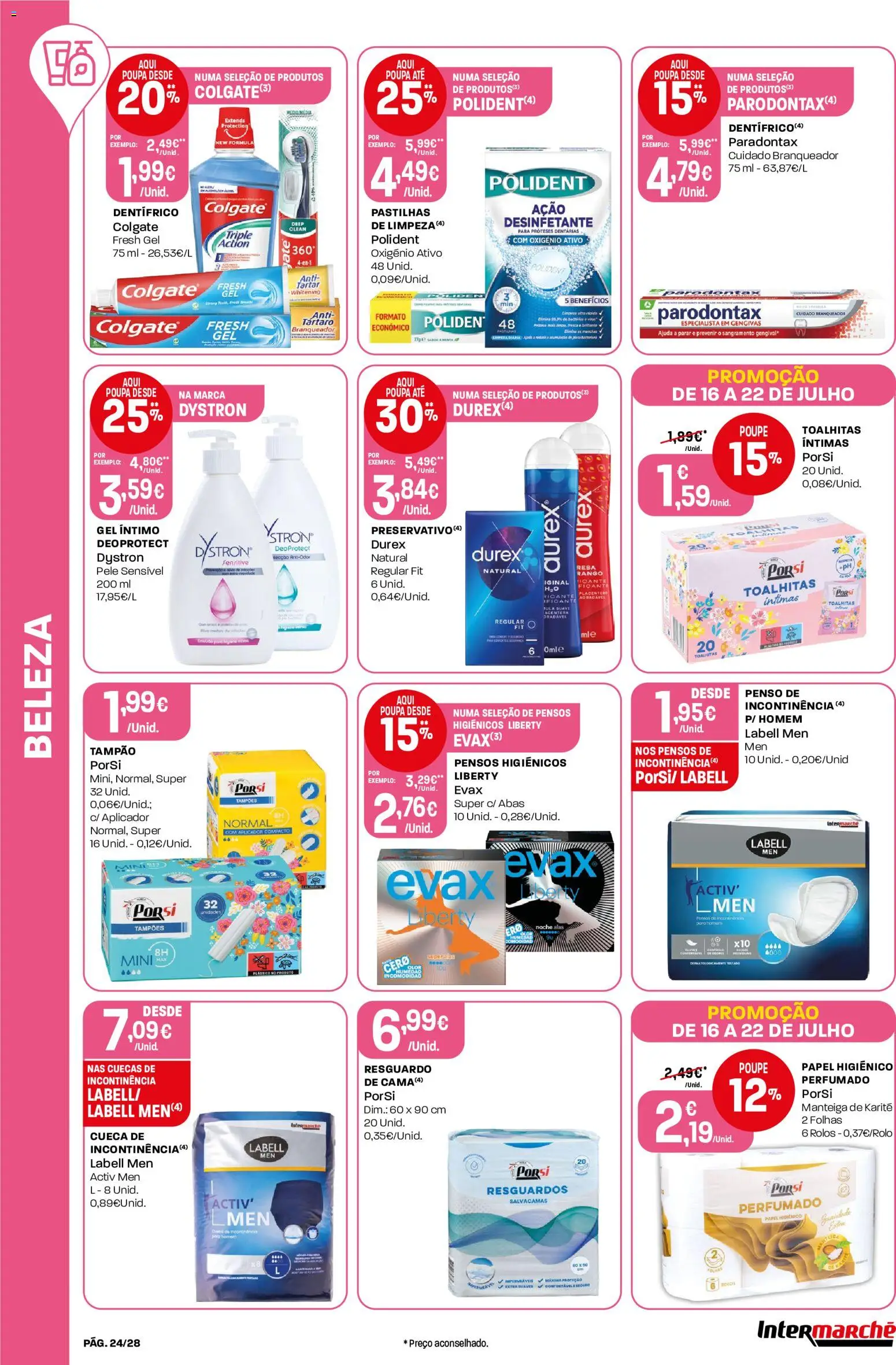 Intermarché Folheto Contact │ válido de 16/07/2026 | Página: 24 | Produtos: Papel higiénico, Pensos higiénicos, Manteiga, Cuecas