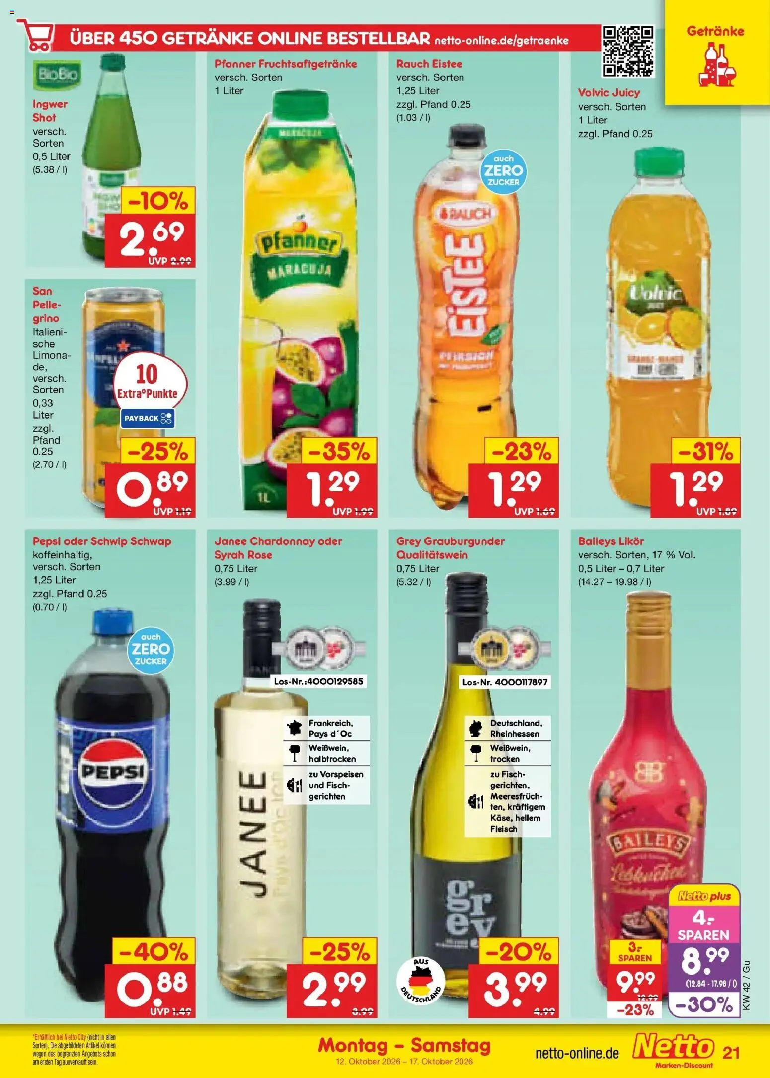 Netto Marken-Discount Prospekt Augustusburg – gültig ab 12.10.2026 | Seite: 25 | Produkte: Fisch, Baileys, Volvic, Fleisch