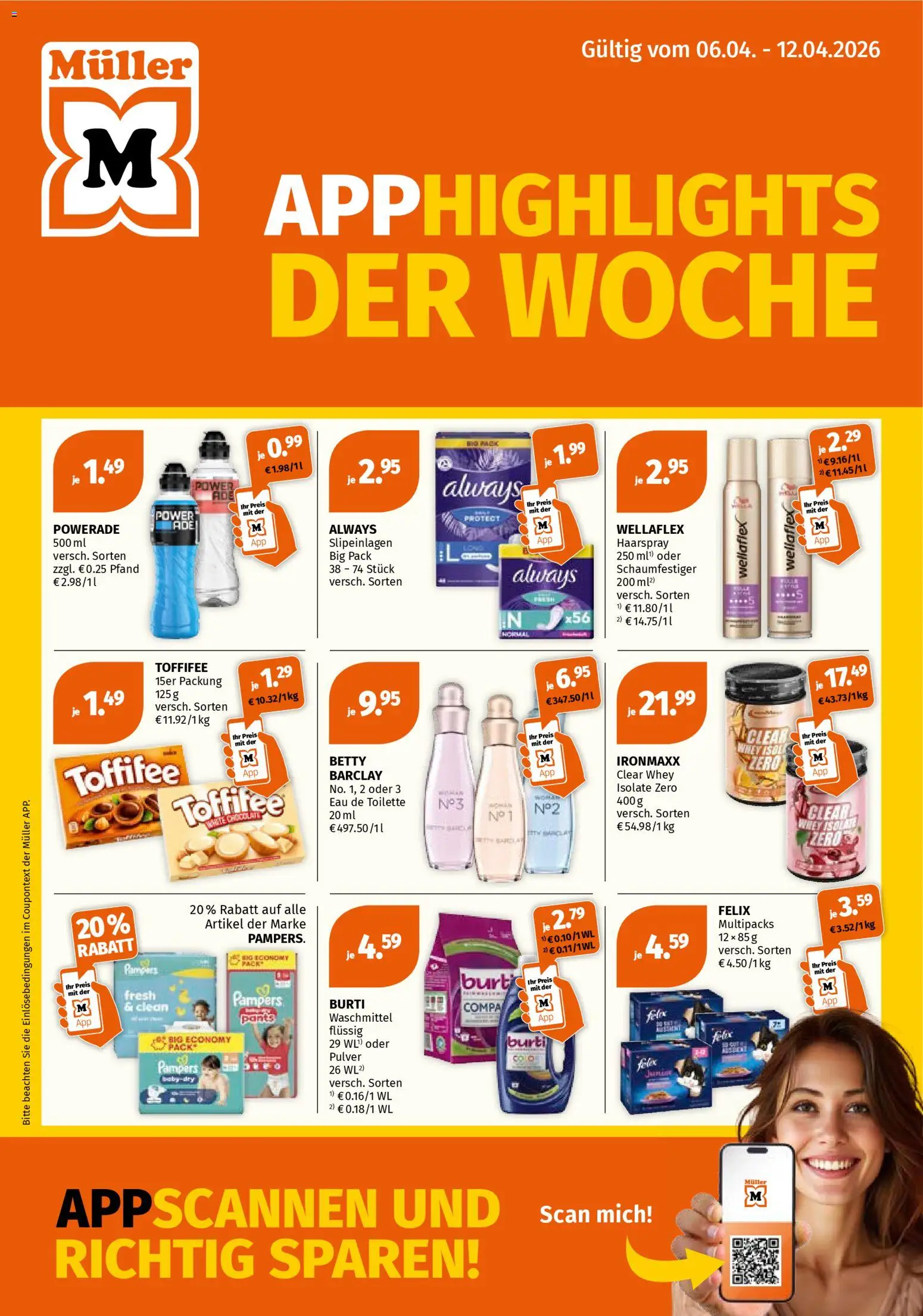 Müller Prospekt 	 – gültig ab 06.04.2026 | Seite: 1 | Produkte: Toilette, Pampers, Eau de Toilette, Waschmittel