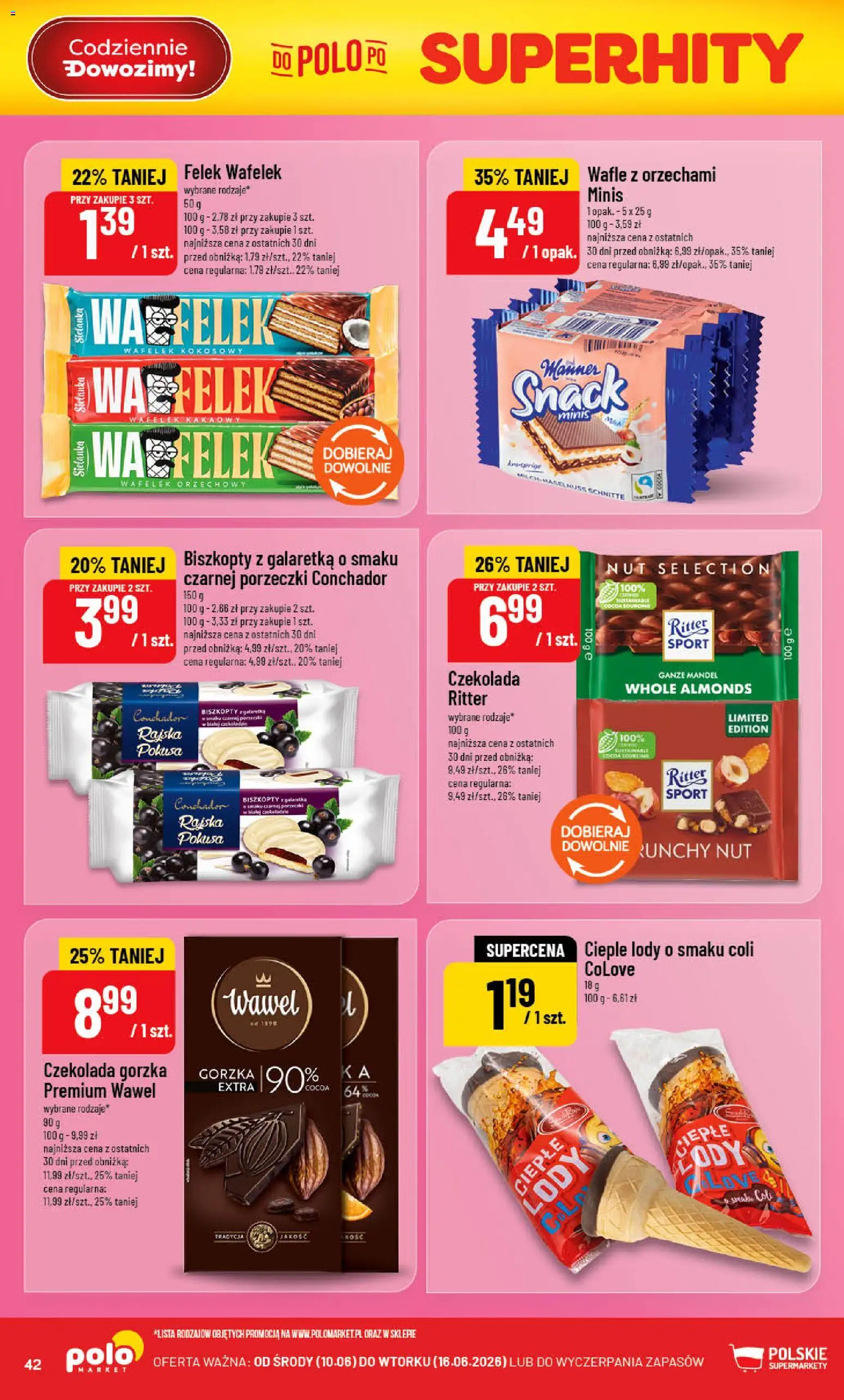 POLOmarket gazetka od 10.06.2026 | Strona: 42 | Produkty: Galaretka, Czekolada gorzka, Czekolada, Lody