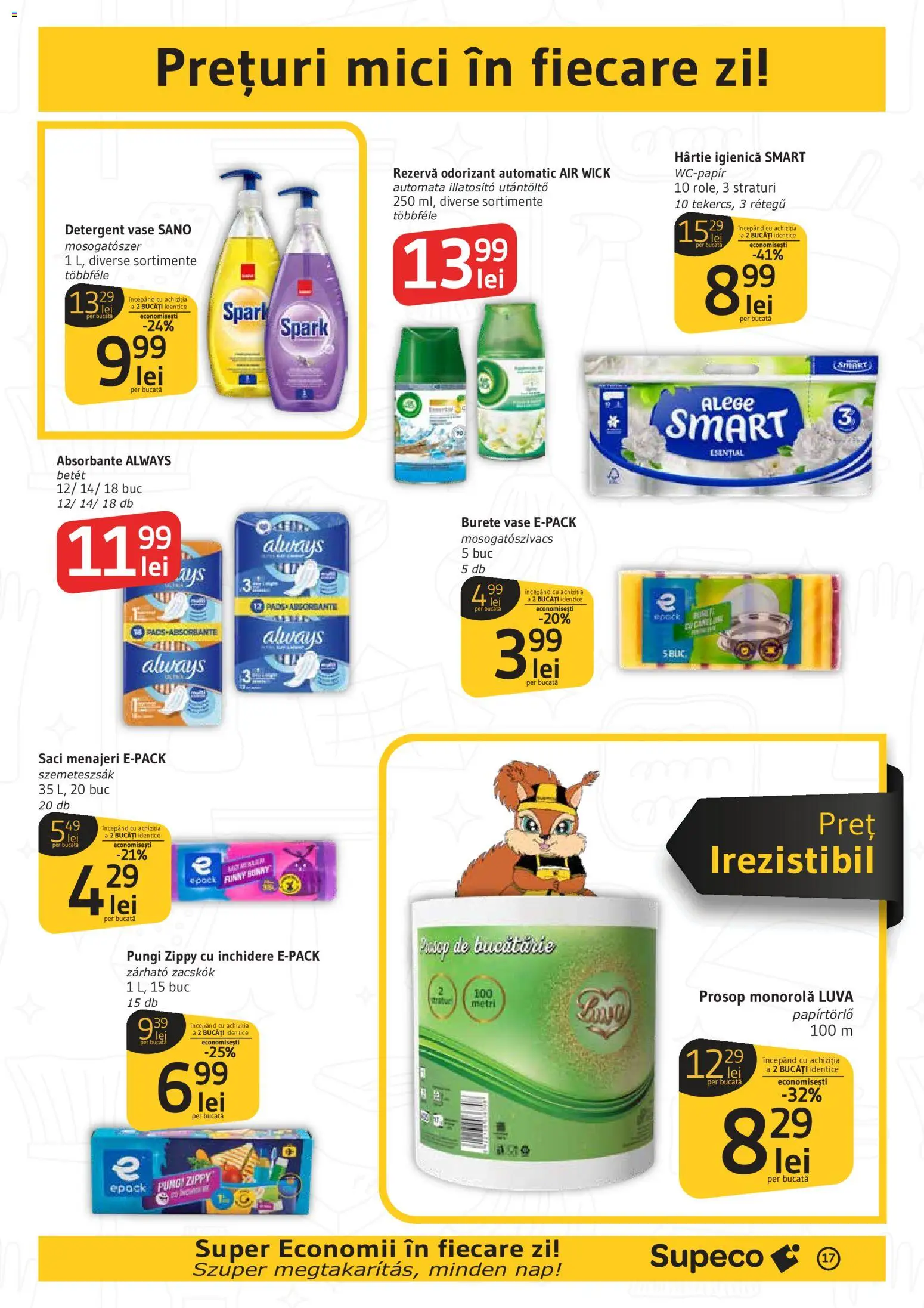 Noul catalog Supeco – valabil de la 25.06.2026 | Pagină: 17 | Produse: Prosop monorolă, Saci menajeri, Bucătărie, Mici