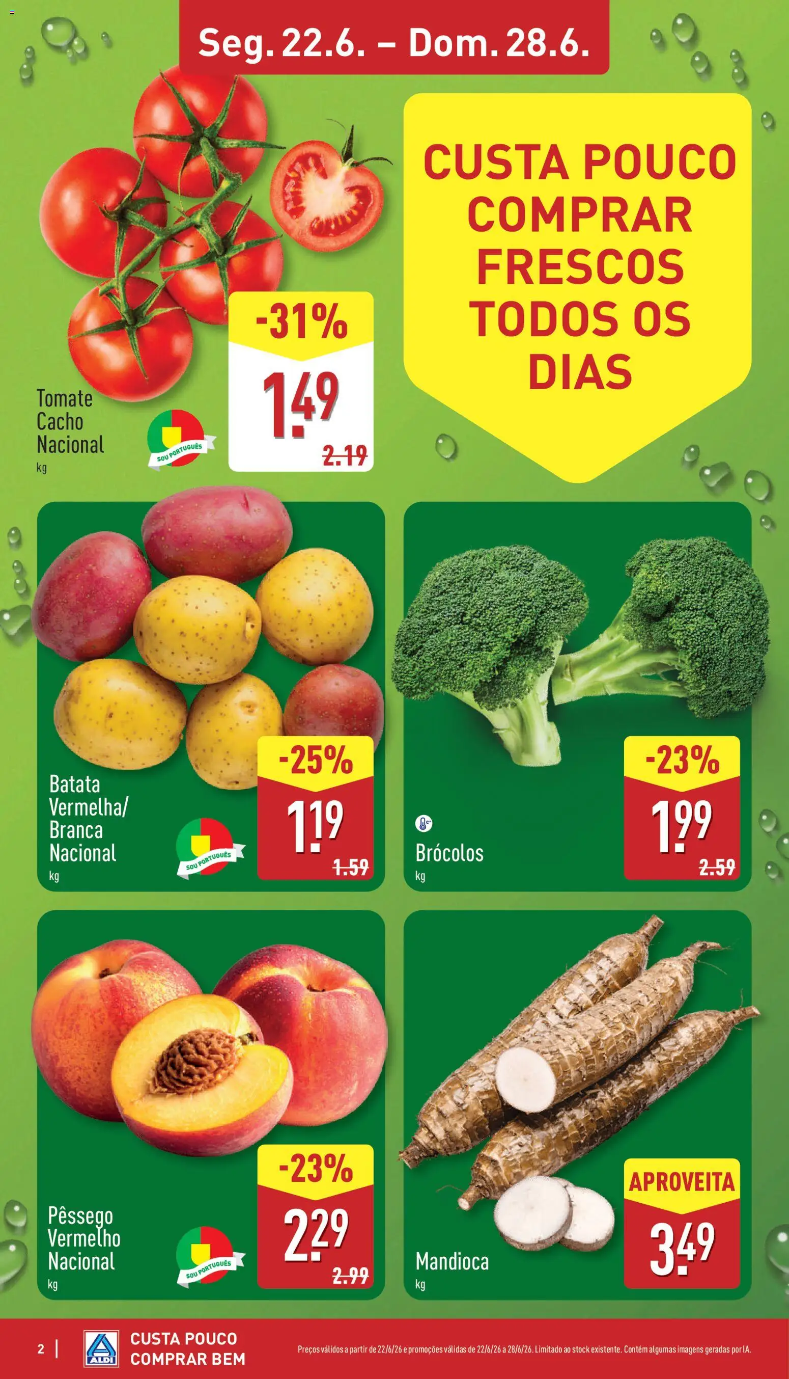 Aldi folheto │ válido de 22.06.2026 | Página: 2 | Produtos: Brócolos, Batata, Tomate