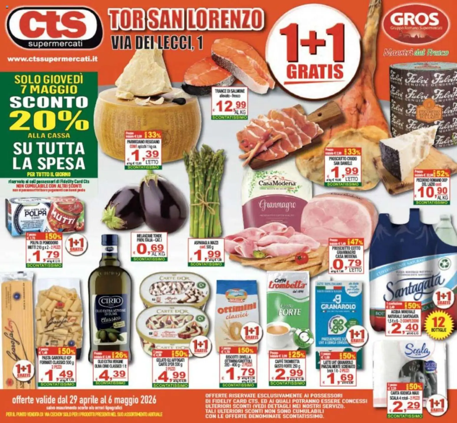 Volantino CTS del 29.04.2026 | Pagina: 1 | Prodotti: Prosciutto Crudo, Prosciutto Cotto, Pomodoro, Parmigiano