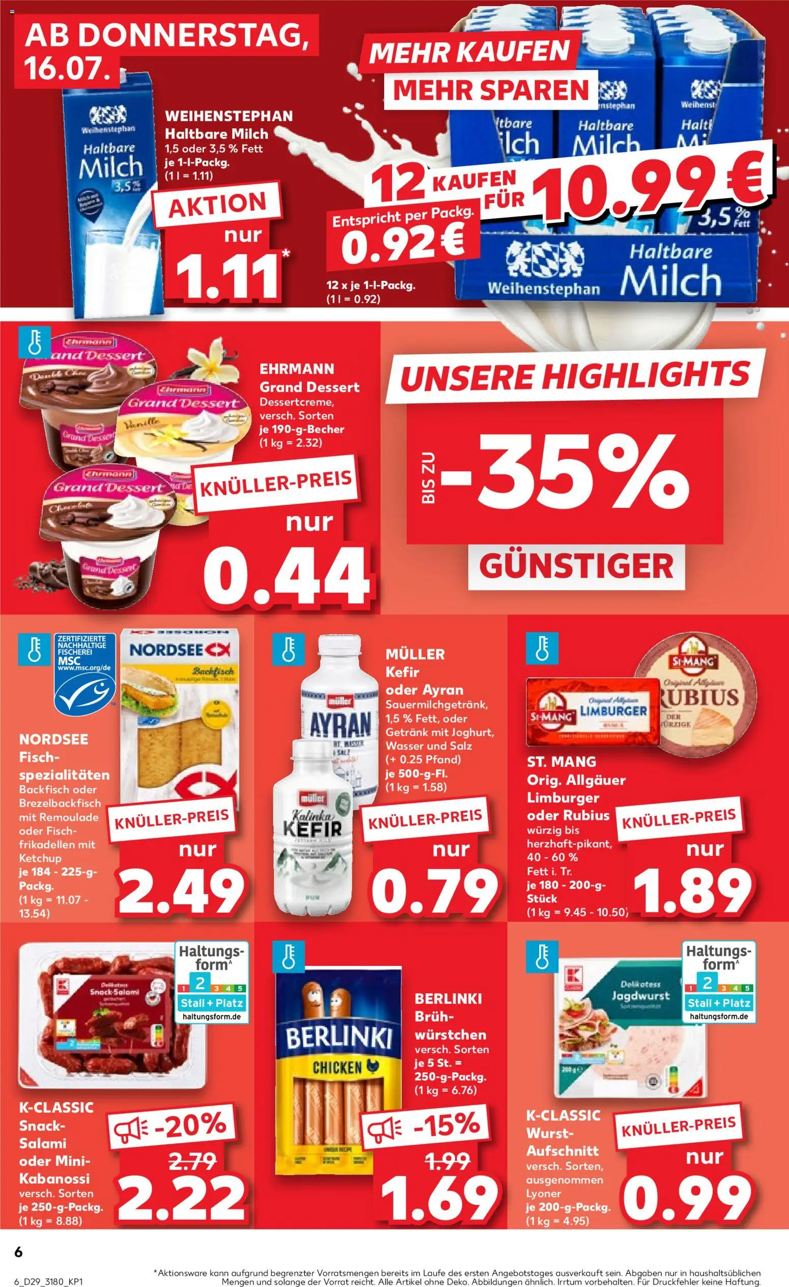 Kaufland Prospekt Leipzig – gültig ab 16.07.2026 | Seite: 6 | Produkte: Kefir, Haltbare milch, Salami, Ketchup