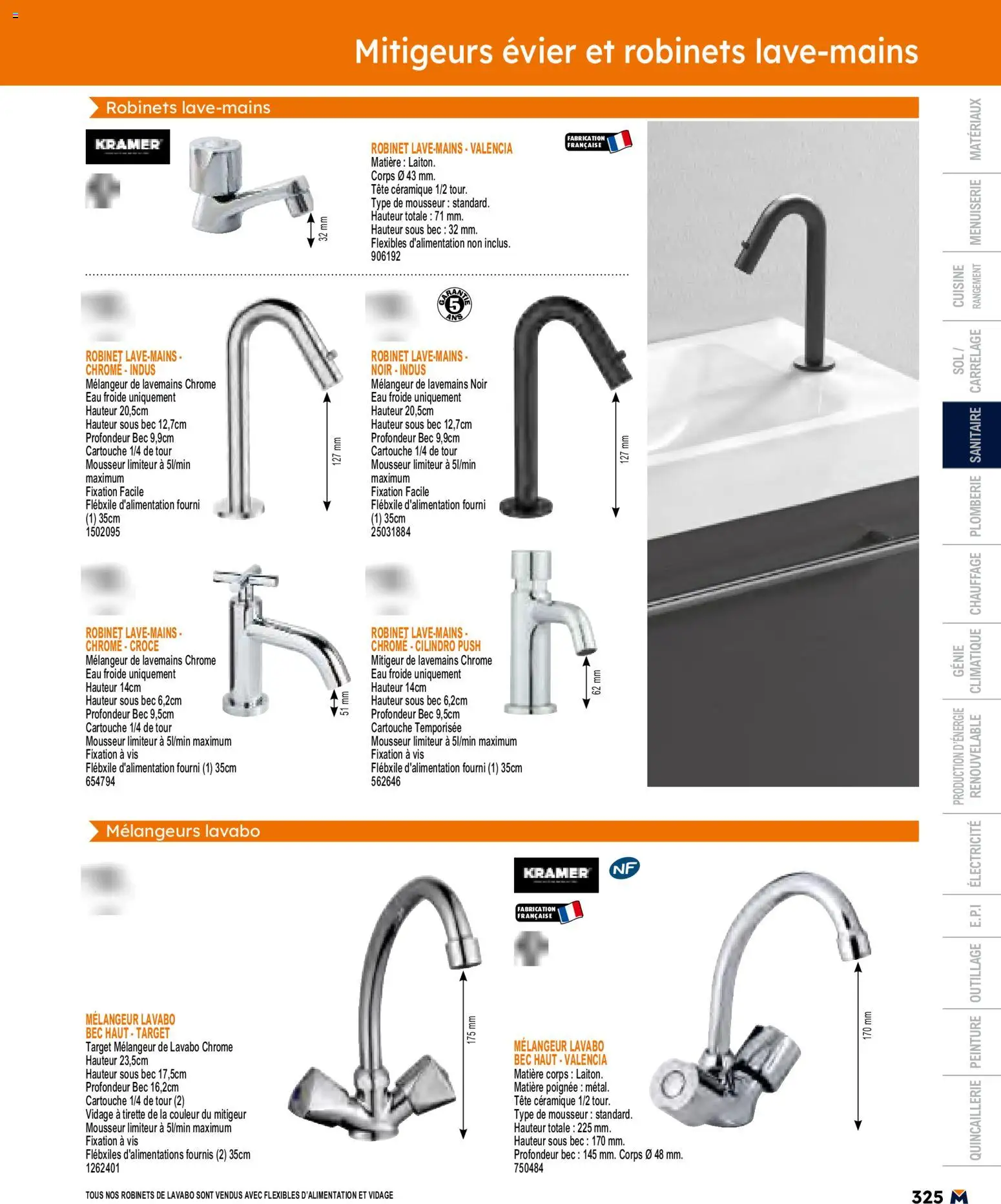 {H1} | Page: 325 | Produits: Robinet, Lavabo, Cartouche