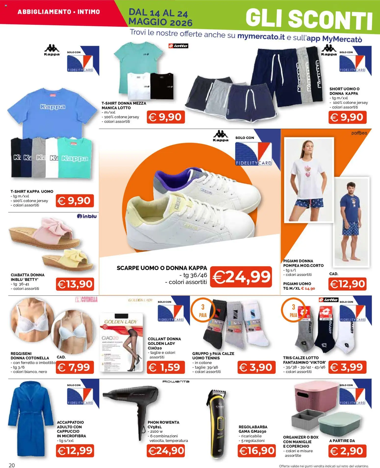 Volantino Mercatò del 14.05.2026 | Pagina: 20 | Prodotti: Regolabarba, Scarpe, Collant, Cappuccio
