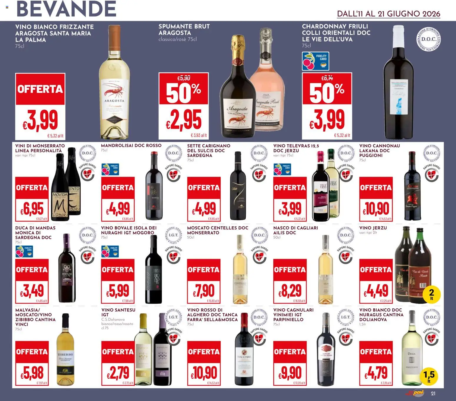 Volantino Pan del 11.06.2026 | Pagina: 21 | Prodotti: Vino, Spumante, Vino rosso, Vino bianco