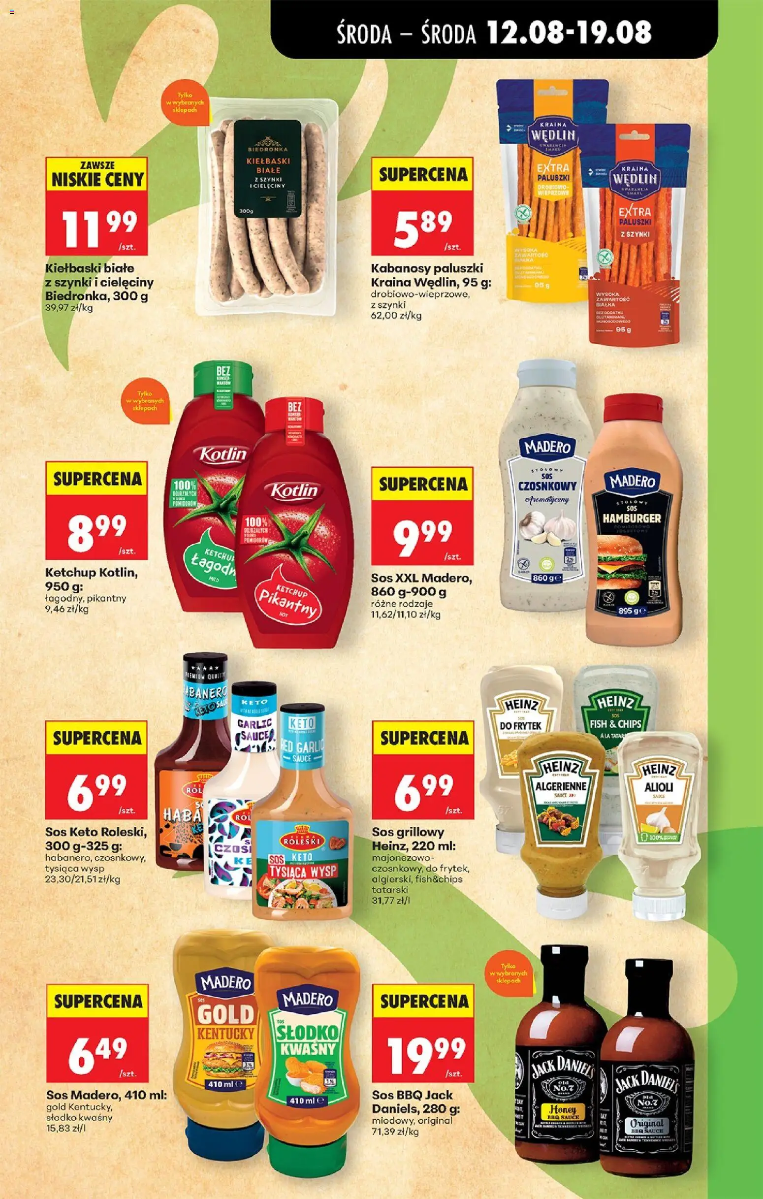 Biedronka gazetka od środy od 12.08.2026 | Strona: 57 | Produkty: Kabanos, Jack Daniel's, Paluszki, Sos BBQ