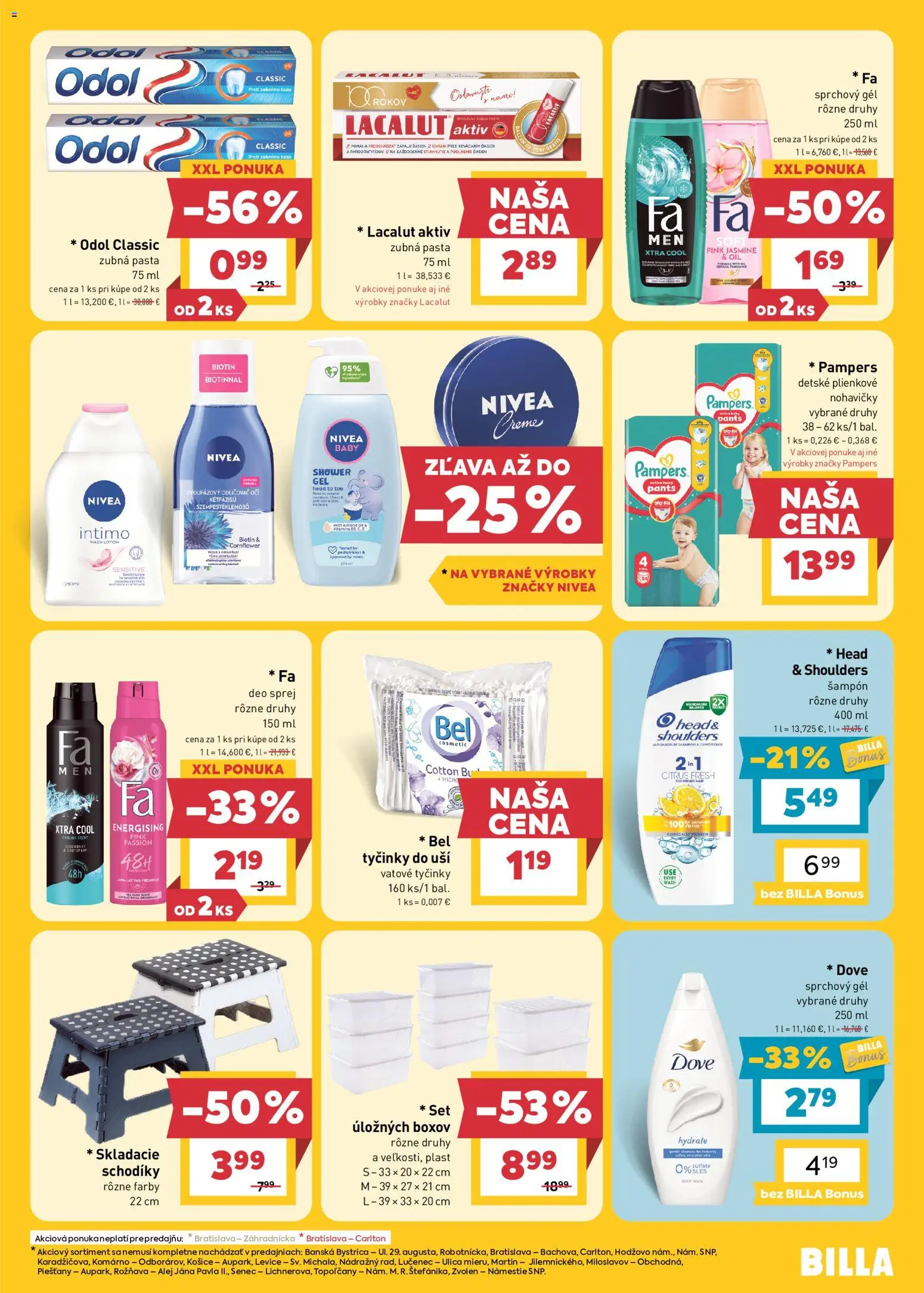 Nové Billa akcie – leták je platný od 23.09.2026 | Strana: 19 | Produkty: Nivea, Odličovač, Sprchový gél, Pampers