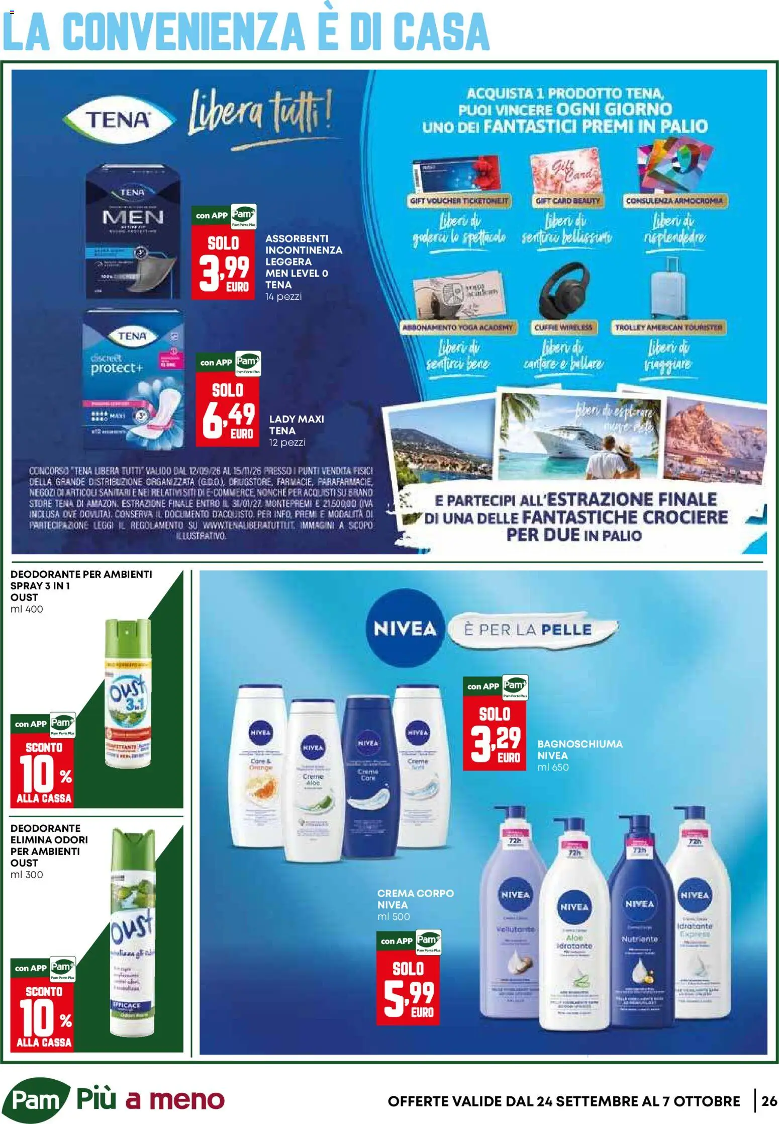 Volantino PAM del 24/09/2026 | Pagina: 26 | Prodotti: Deodorante, Cuffie, Assorbenti, Deodorante per ambienti