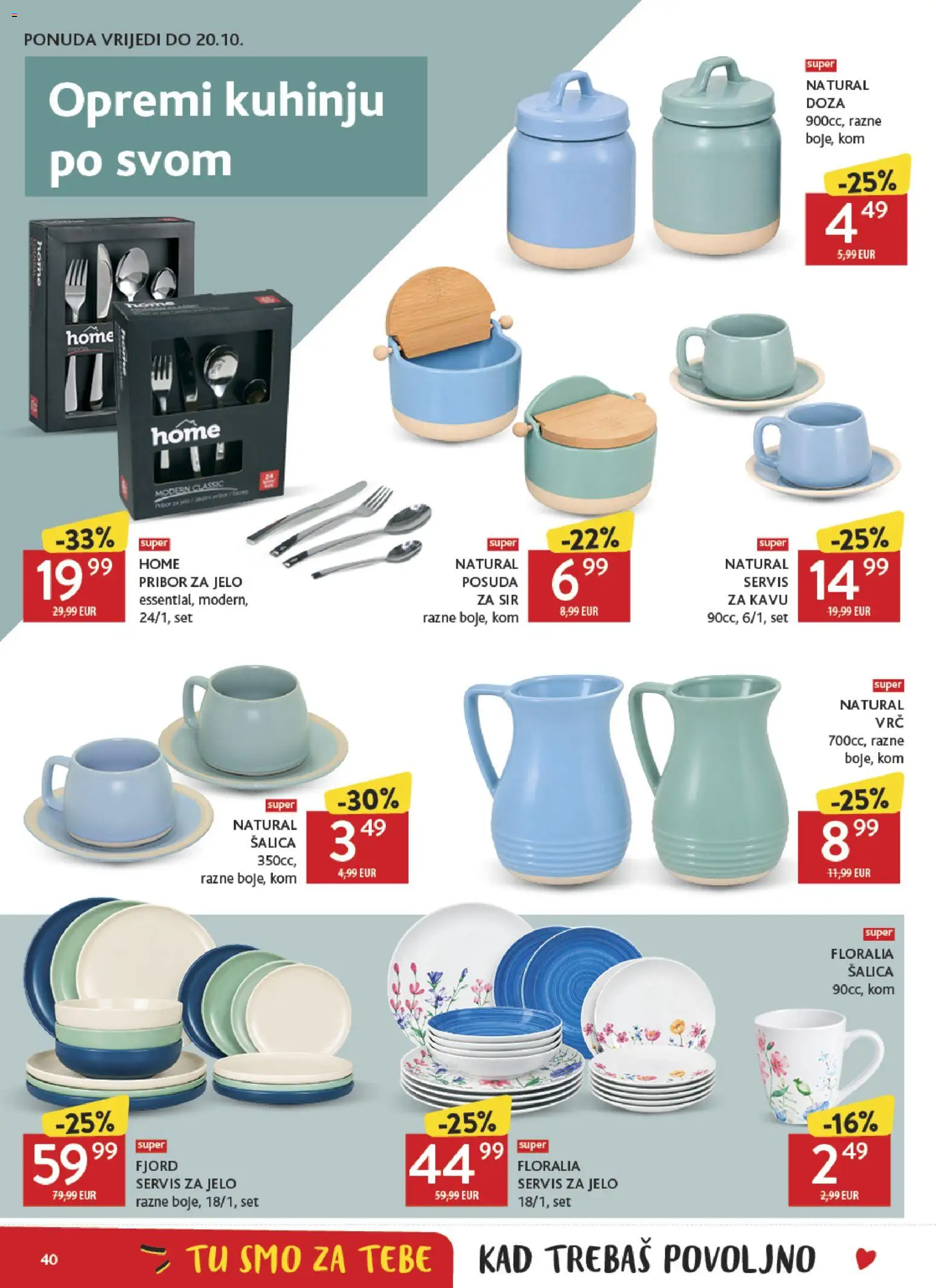 Konzum katalog | vrijedi od 07.10.2026 | Stranica: 40 | Proizvodi: Servis za jelo, Sir, Šalica, Pribor za jelo