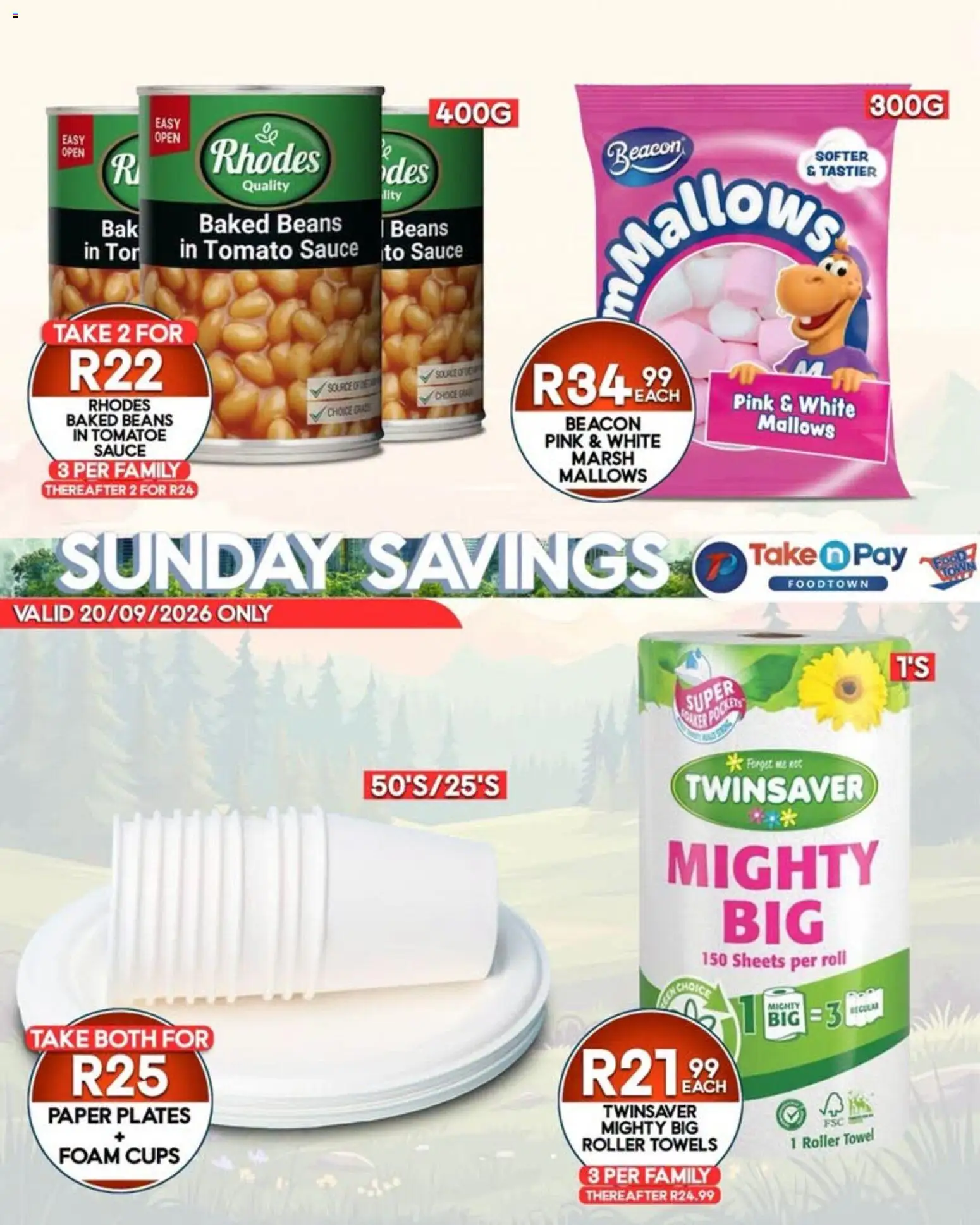 New Take n Pay catalogue – valid from 20/09/2026 | Page: 2 | Products: Beans, Towels, Towel, Paper plates