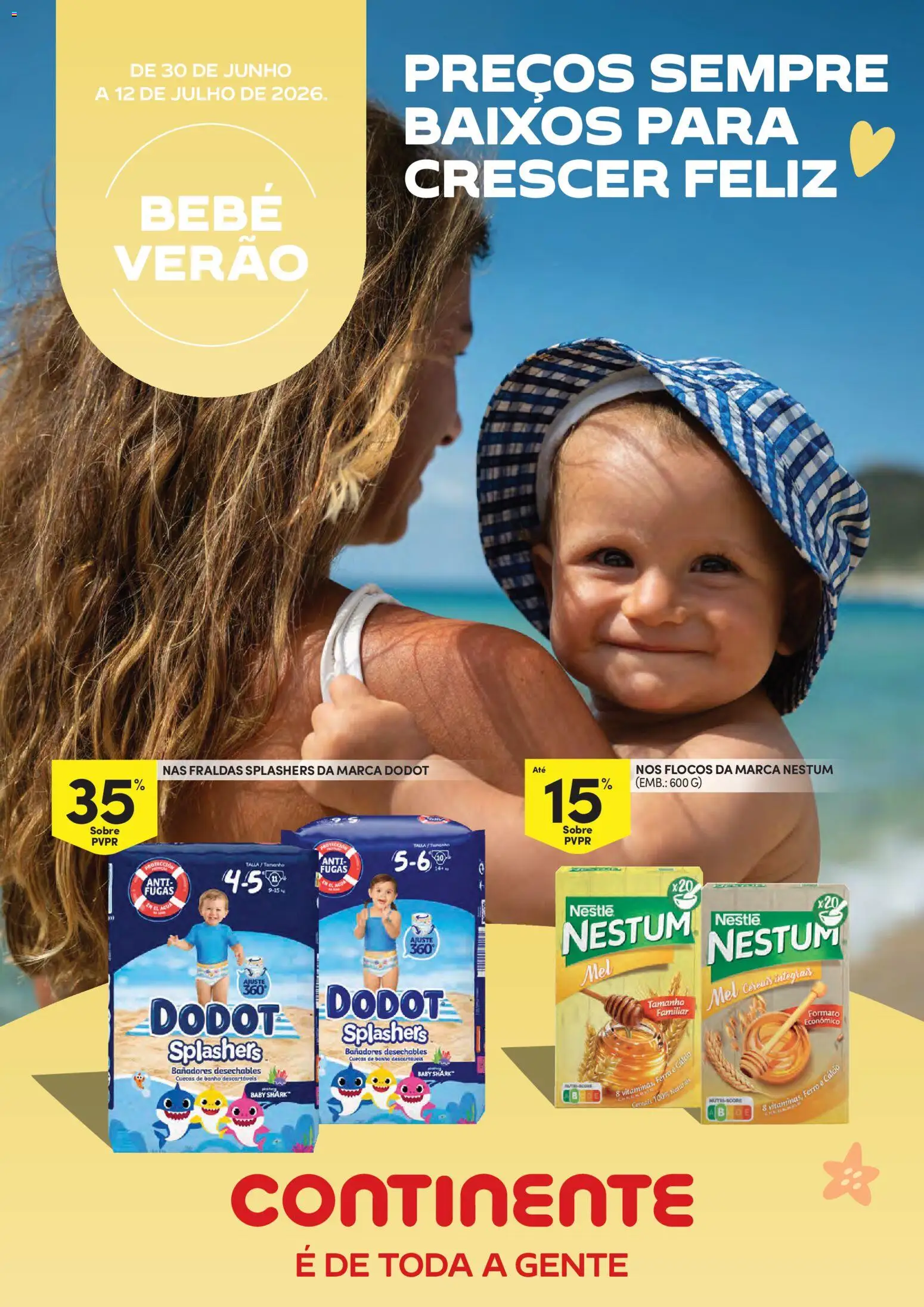 Continente Bebé Verão │ válido de 30/06/2026 | Página: 1 | Produtos: Agua, Ferro, Fraldas, Cereais