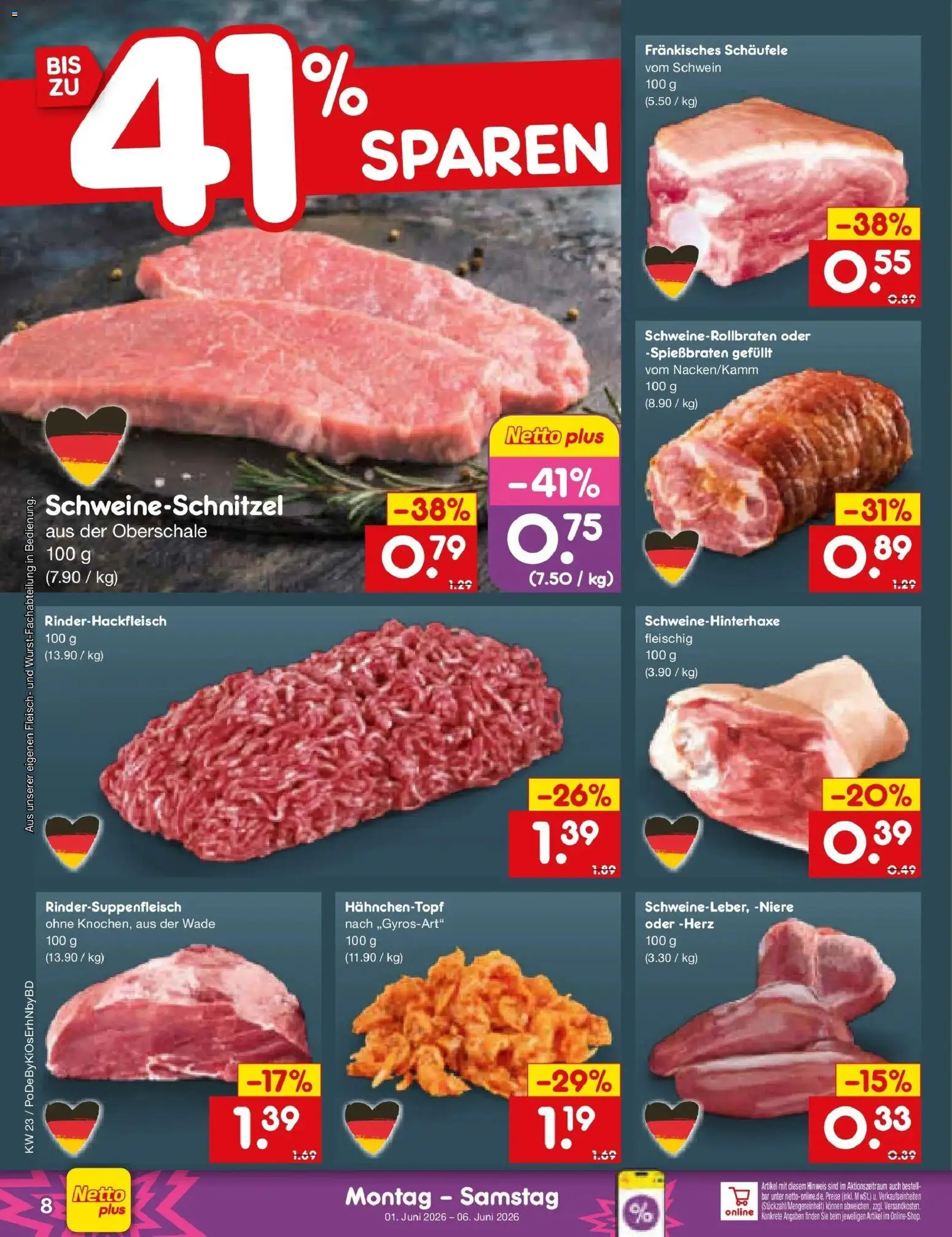 Netto Marken-Discount Prospekt Selb – gültig ab 01.06.2026 | Seite: 8 | Produkte: Fleisch