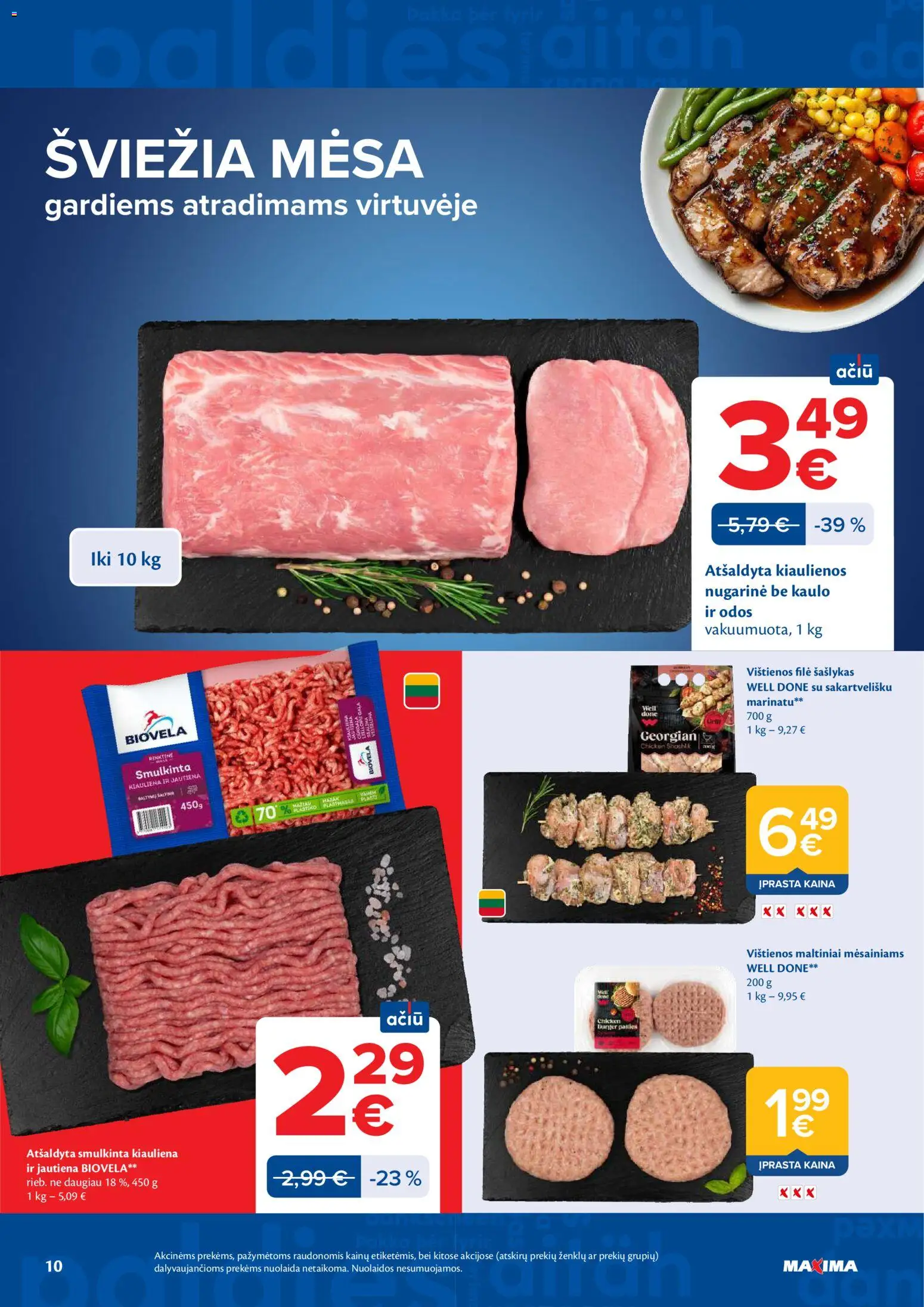 MAXIMA akcijos nuo 02.06.2026 | Puslapis: 10 | Prekių: Vištienos, Kiaulienos, Kiauliena, Jautiena