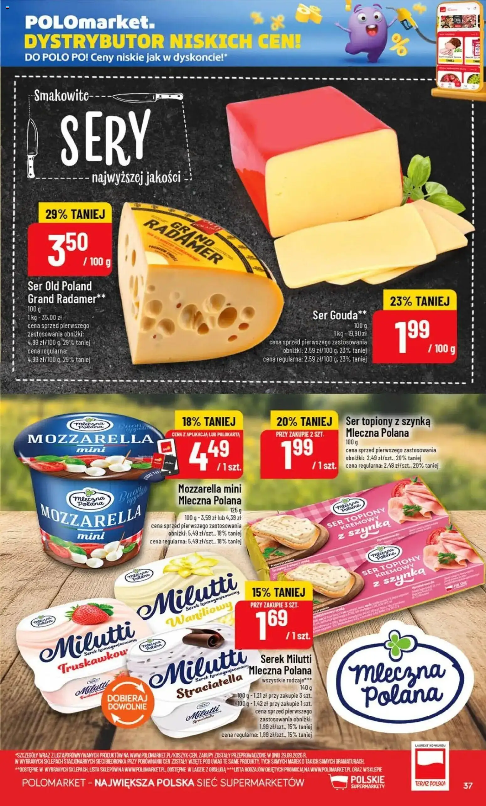 Nowa POLOmarket gazetka od jutra 07.10.2026 | Strona: 37 | Produkty: Sery, Ser, Mozzarella, Ser gouda