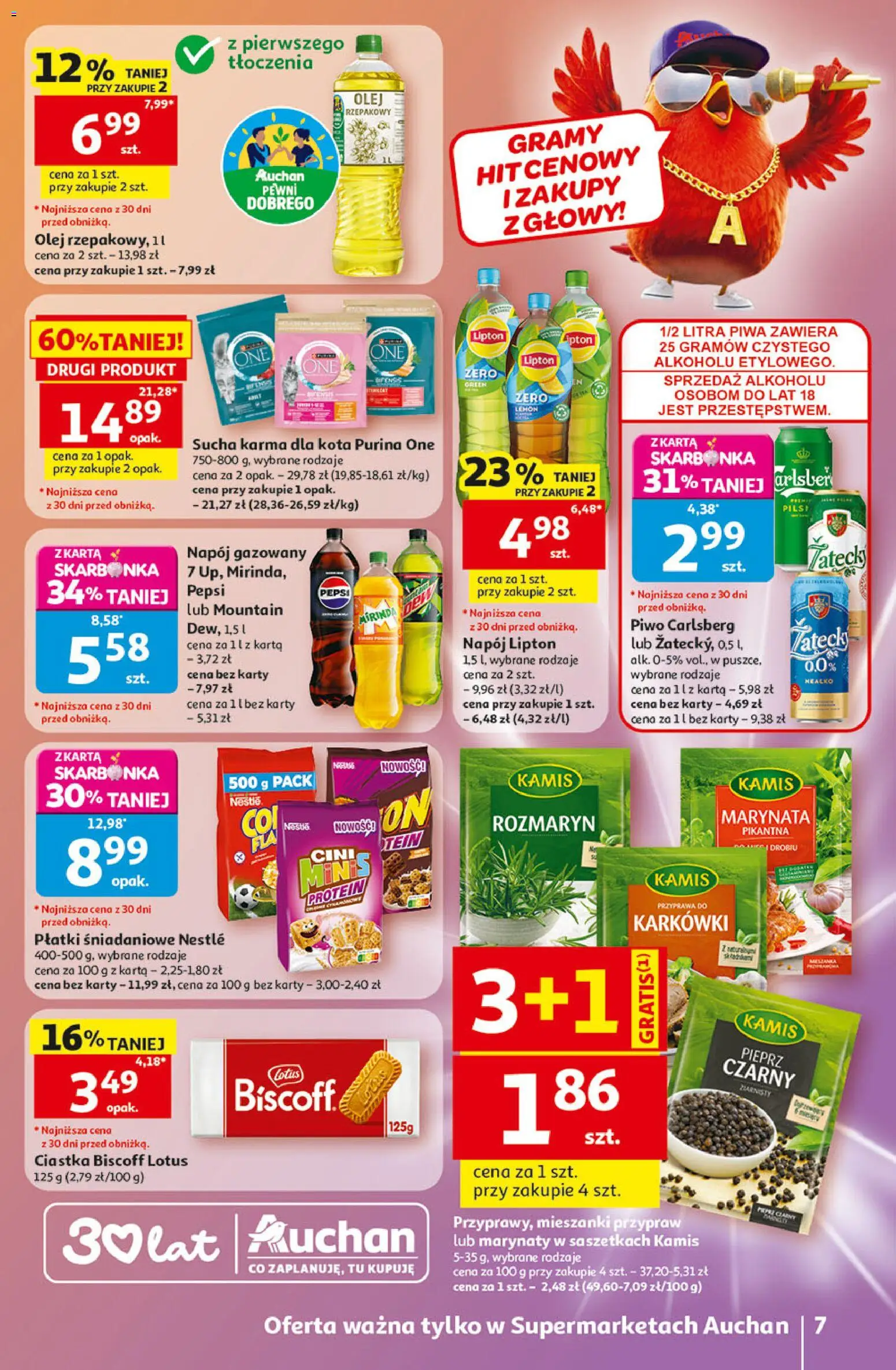 Auchan gazetka od 21.05.2026 | Strona: 7 | Produkty: Olej rzepakowy, Piwo Carlsberg, Płatki, Pieprz