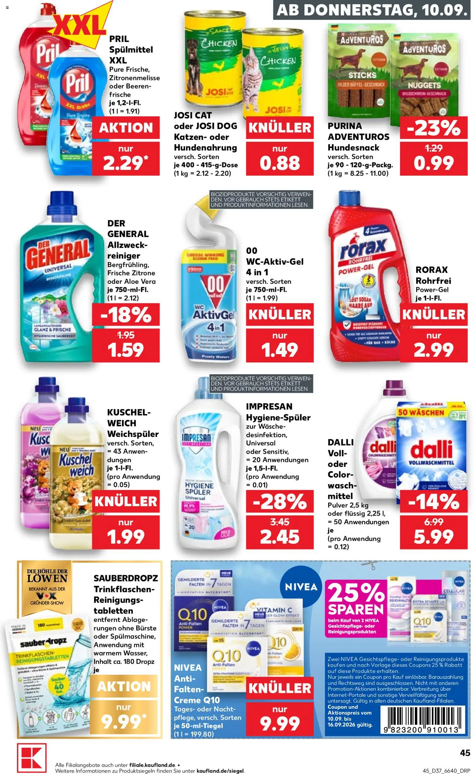 Kaufland Německo leták od 10.09.2026 | Strana: 45 | Produkty: Vitamin c, Nivea, Purina, Aloe vera
