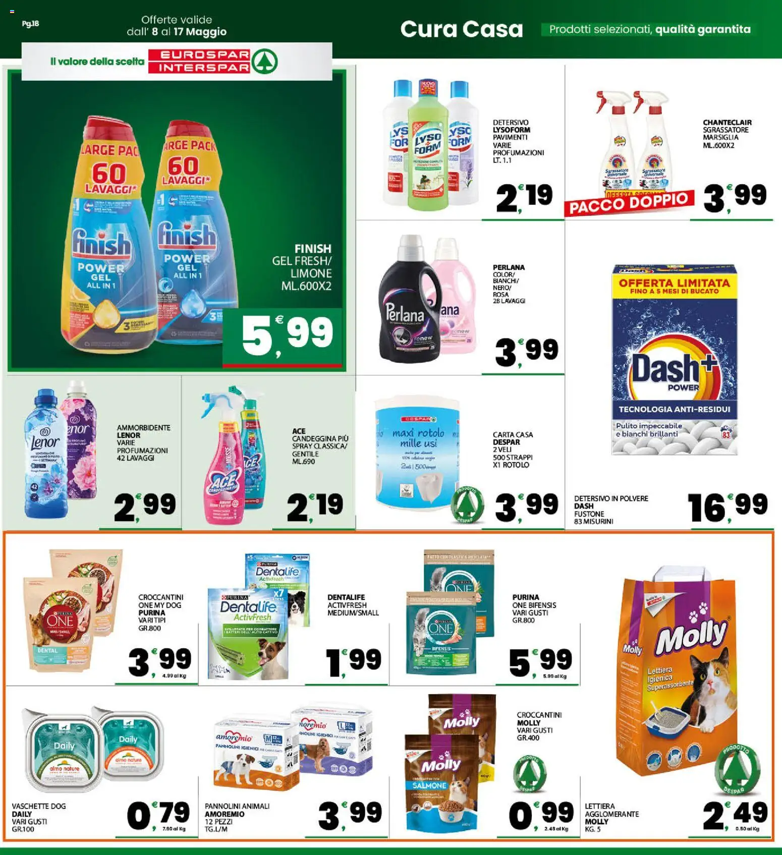 Volantino Eurospar del 08.05.2026 | Pagina: 18 | Prodotti: Pannolini, Detersivo in polvere, Sgrassatore, Limone