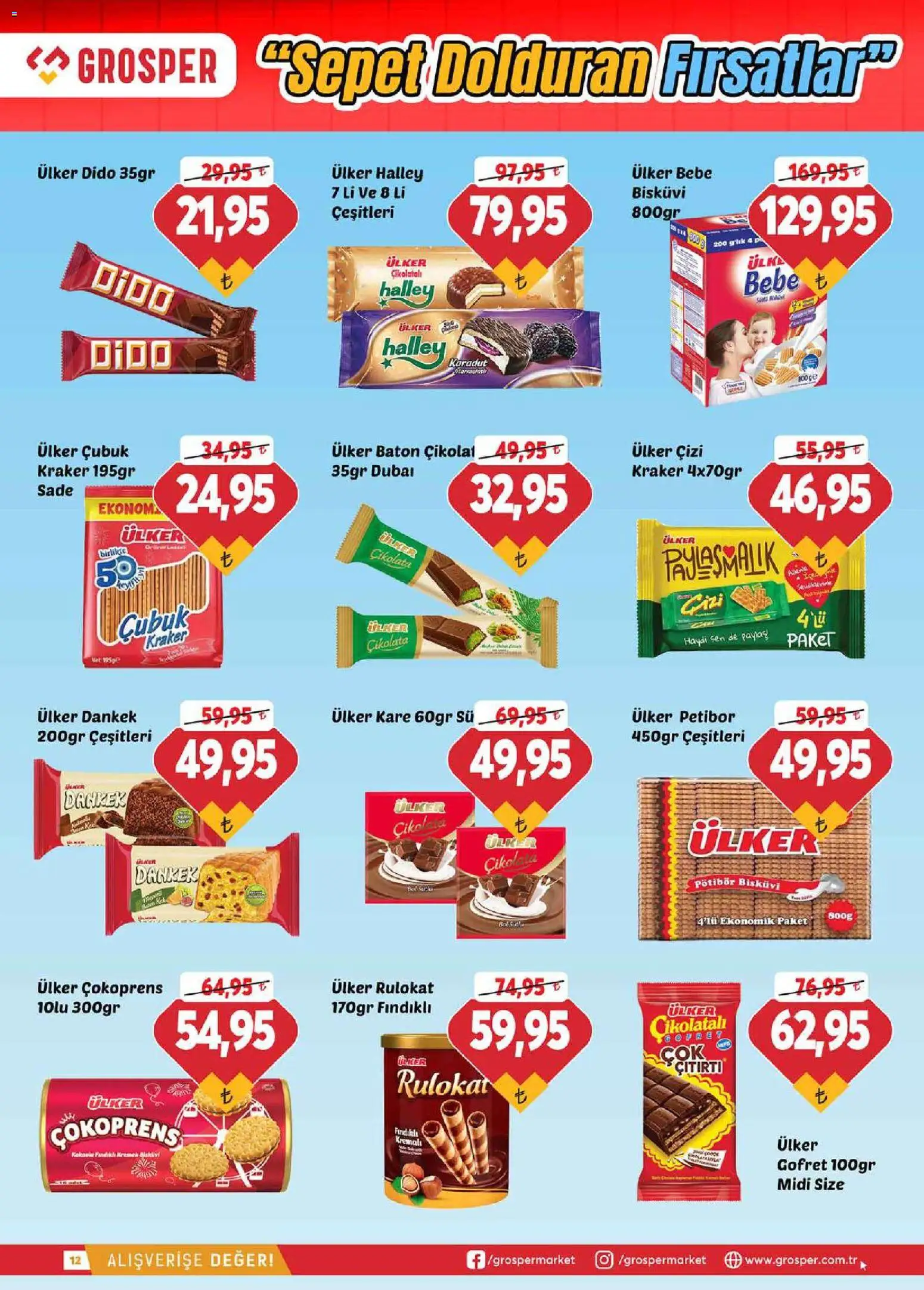 Grosper Katalog - 17.06.2026 tarihinden itibaren geçerlidir | Sayfa: 12 | Ürünler: Gofret, Çikolata, Fındık, Bisküvi